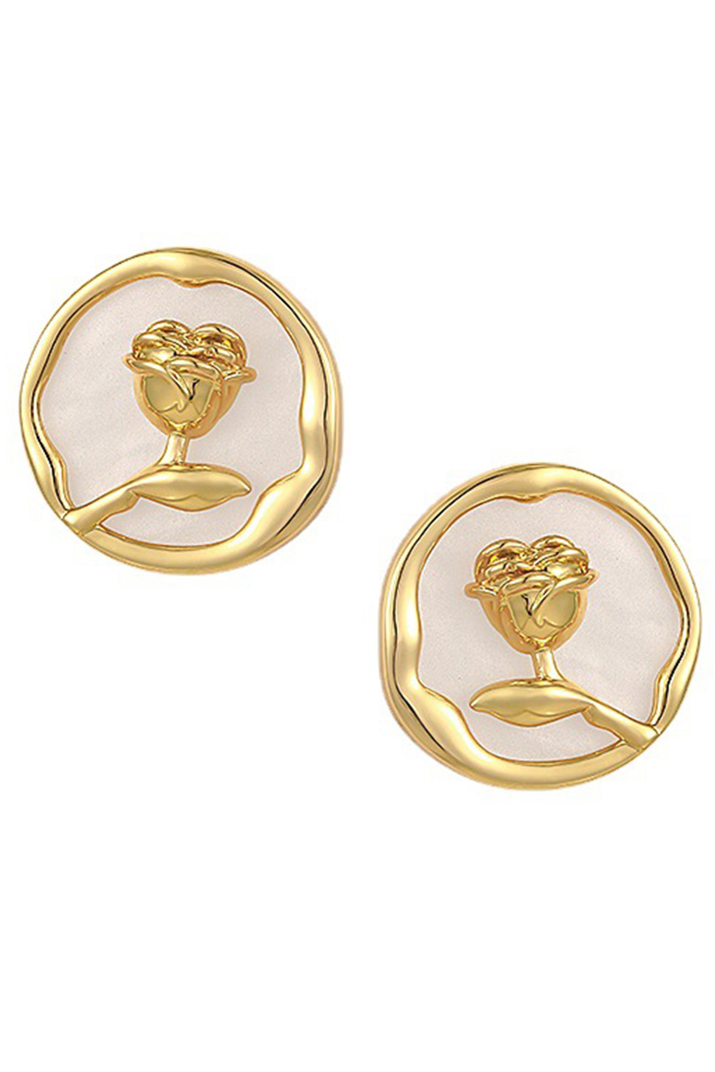 Pendientes de clip de aleación con forma de disco de rosa E7798