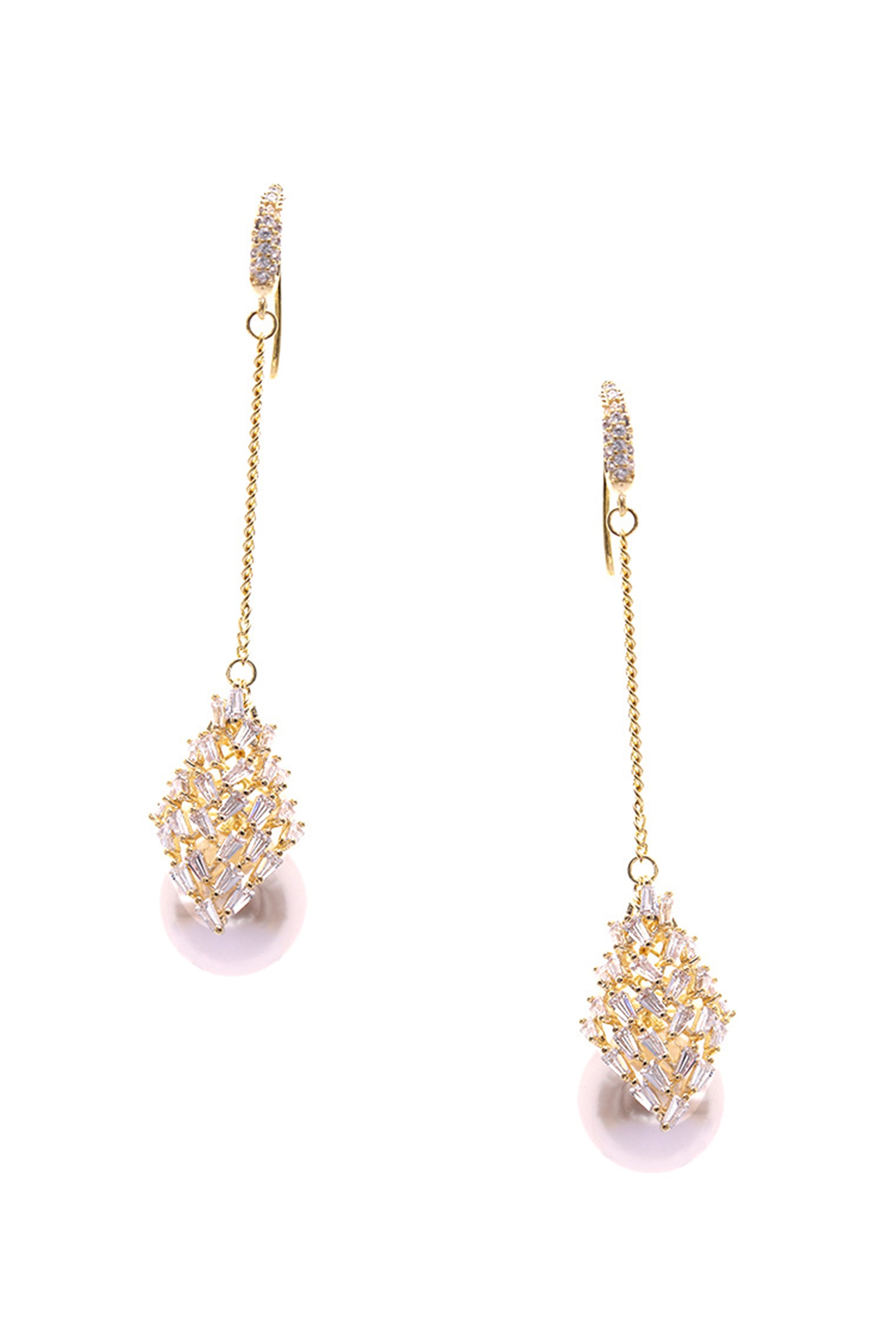 Pendientes de perlas y circonitas cúbicas en forma de lágrima E7807