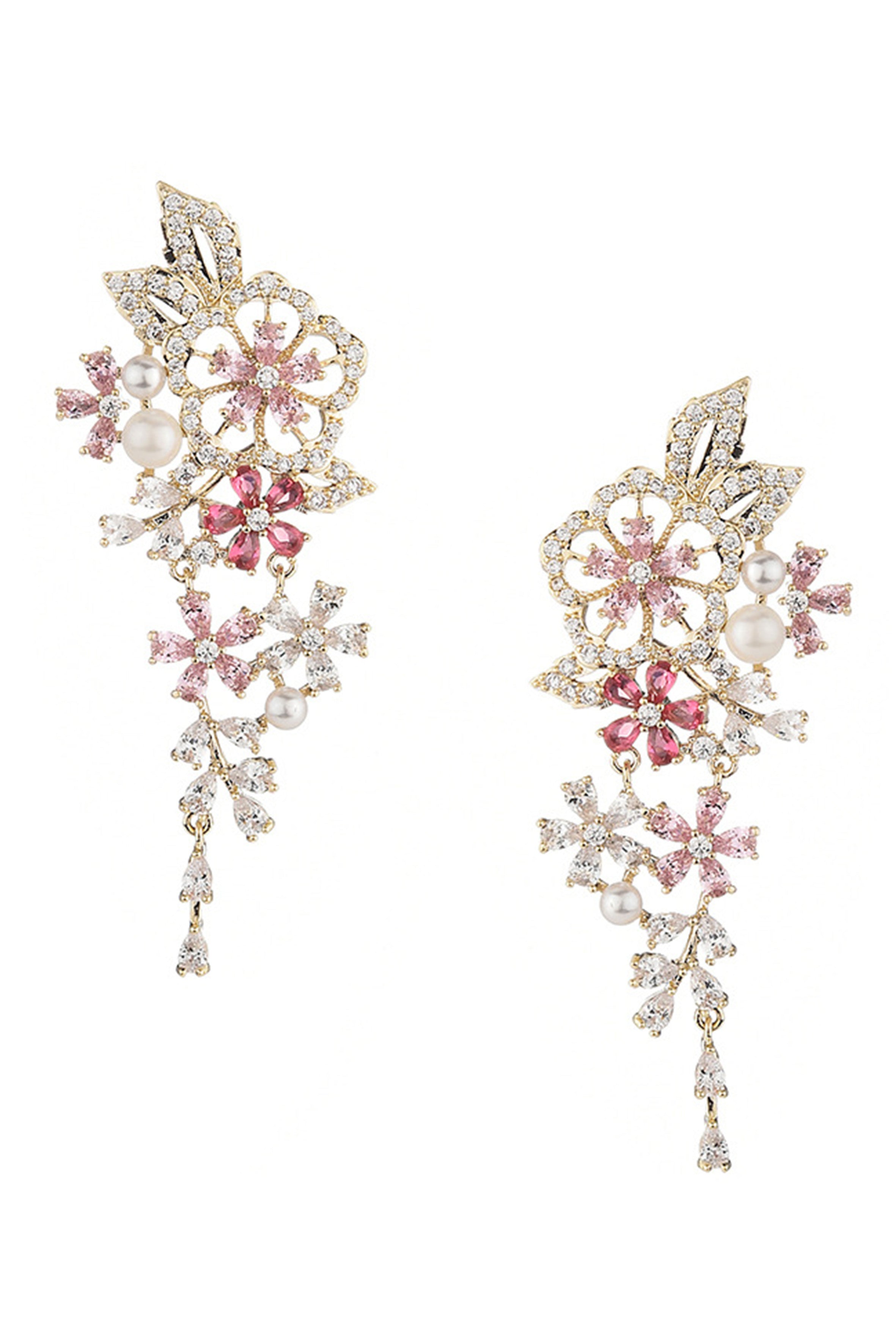 Pendientes de circonitas cúbicas con diseño floral E7951