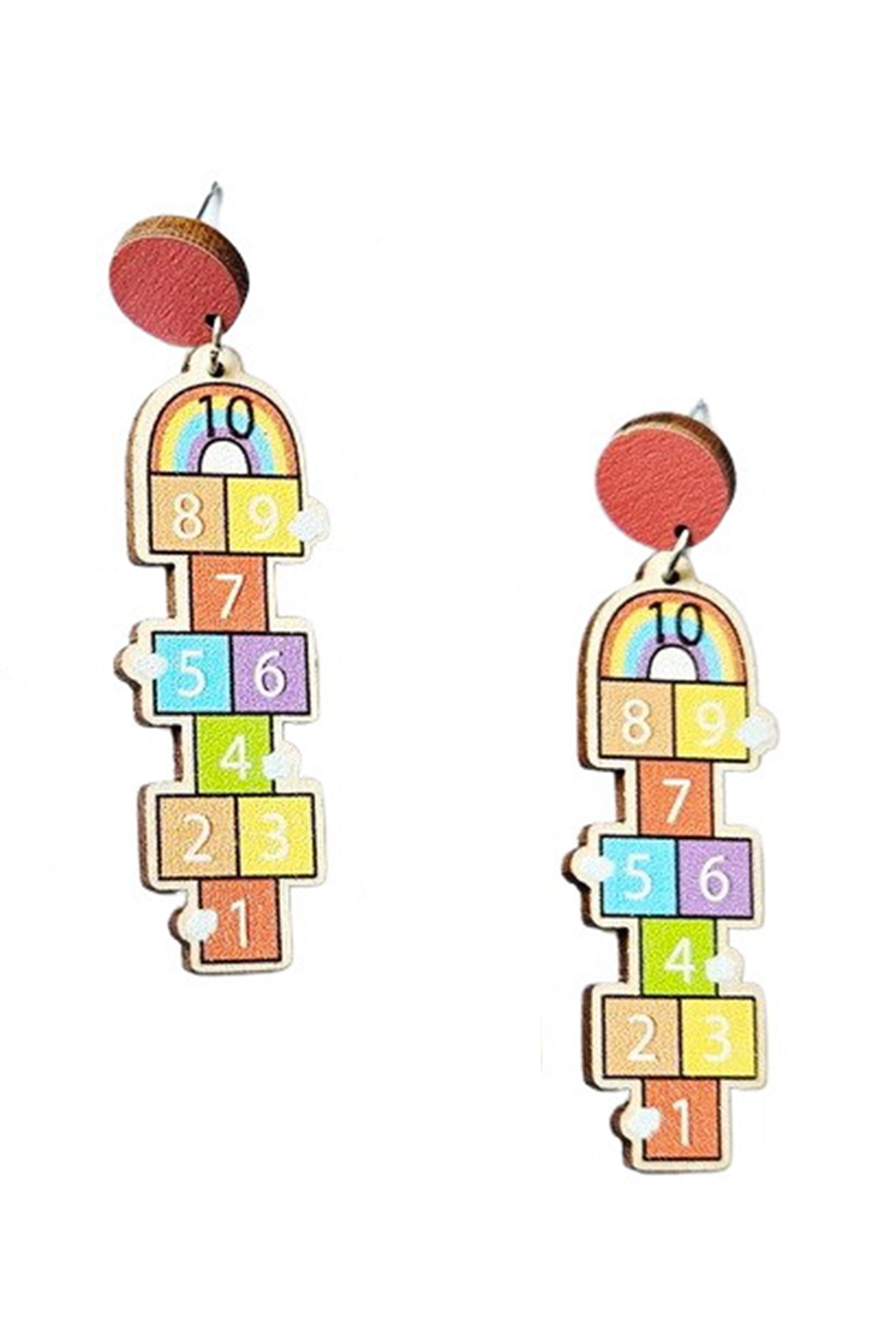 Number Grid Wooden Earrings E7989