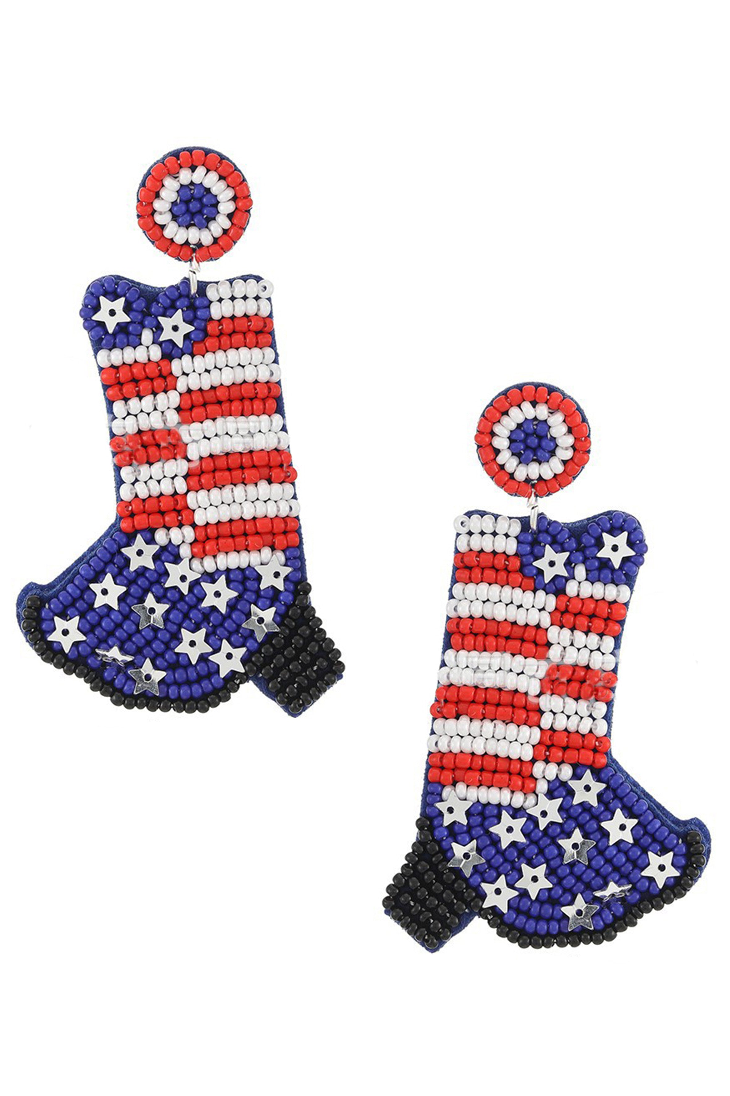 Pendientes de cuentas de semillas con forma de bota del Día de la Independencia E8064