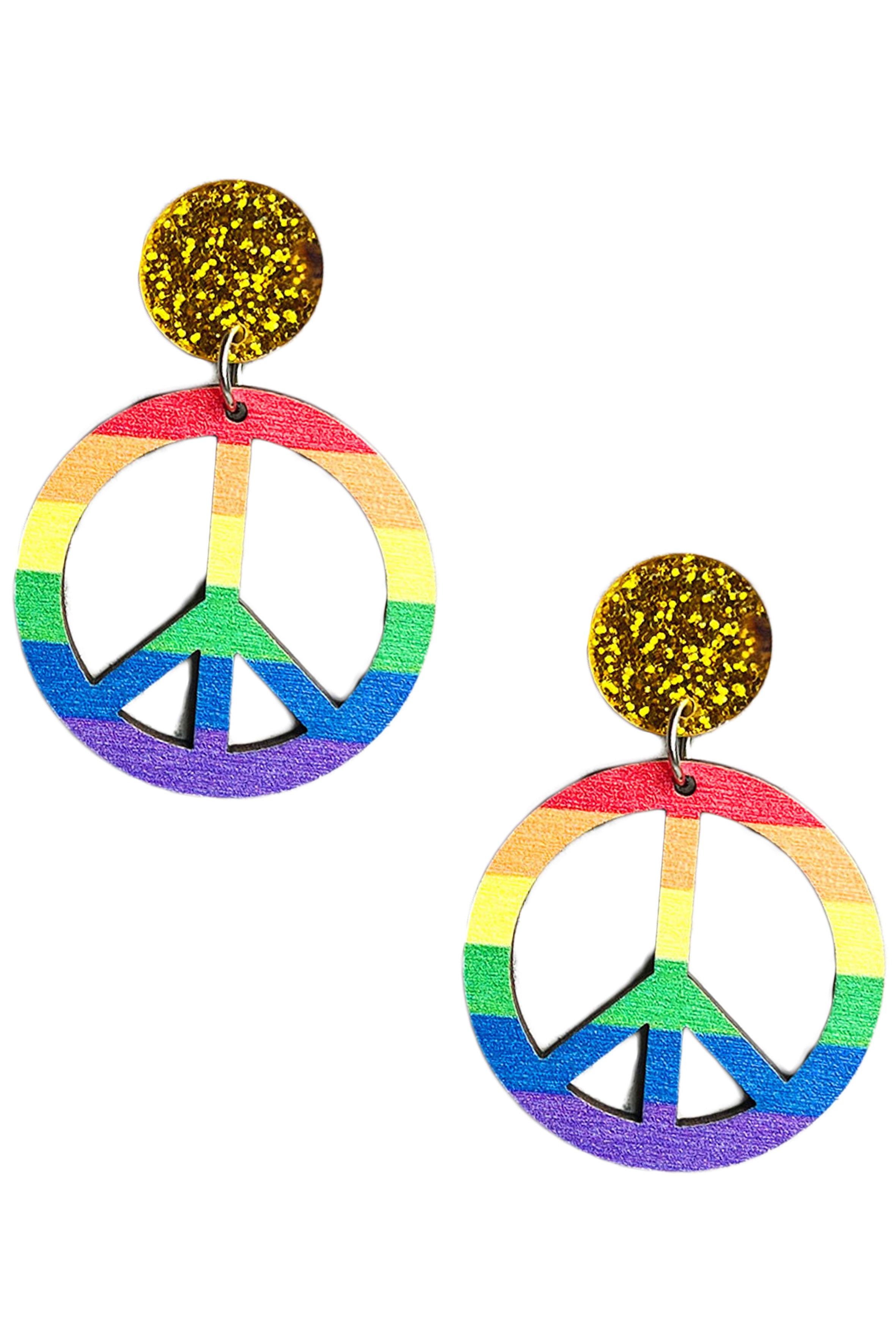 Pendientes de madera con símbolos armoniosos y arcoíris E8074