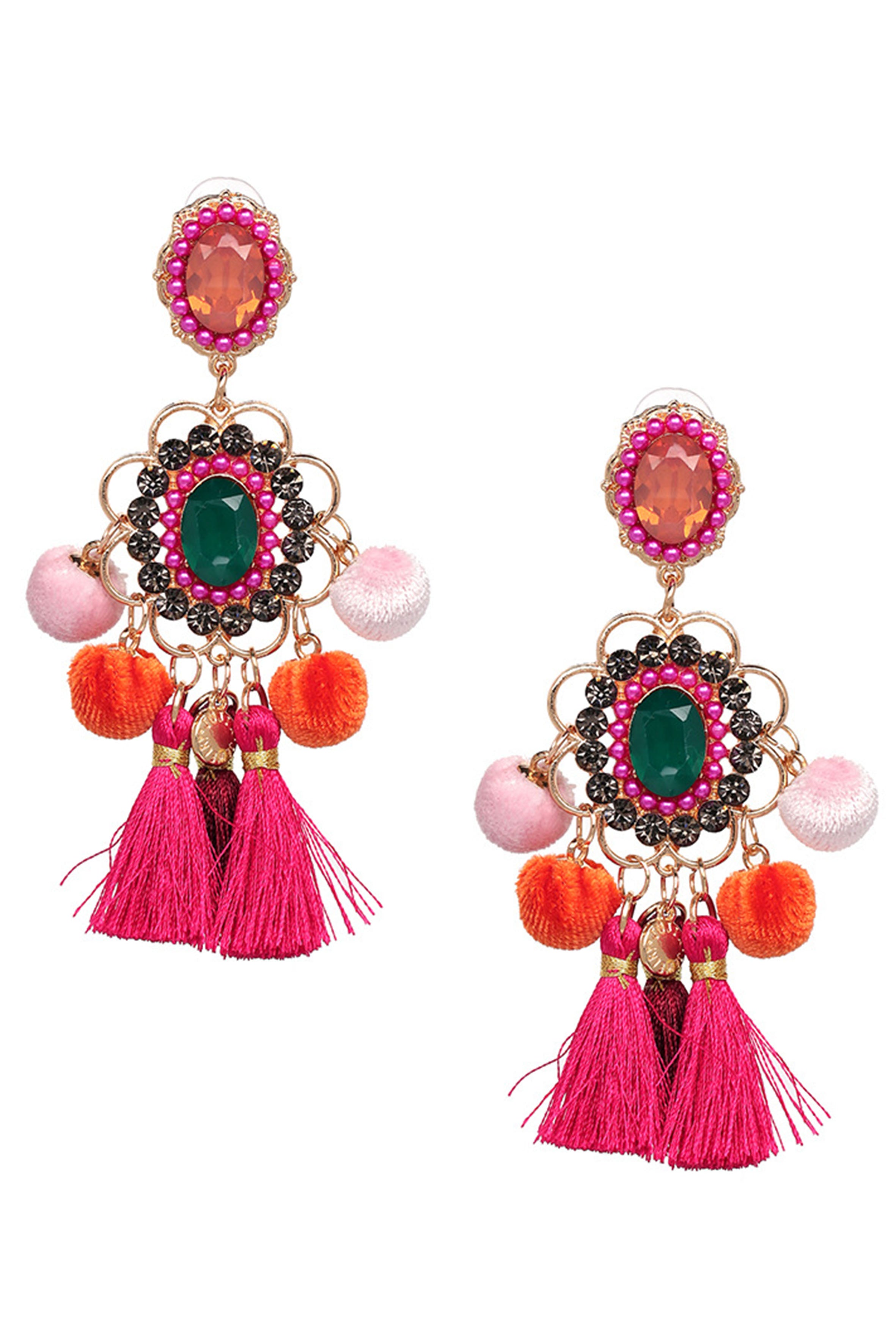 Pendientes con borlas y pompones de diamantes de imitación E8096