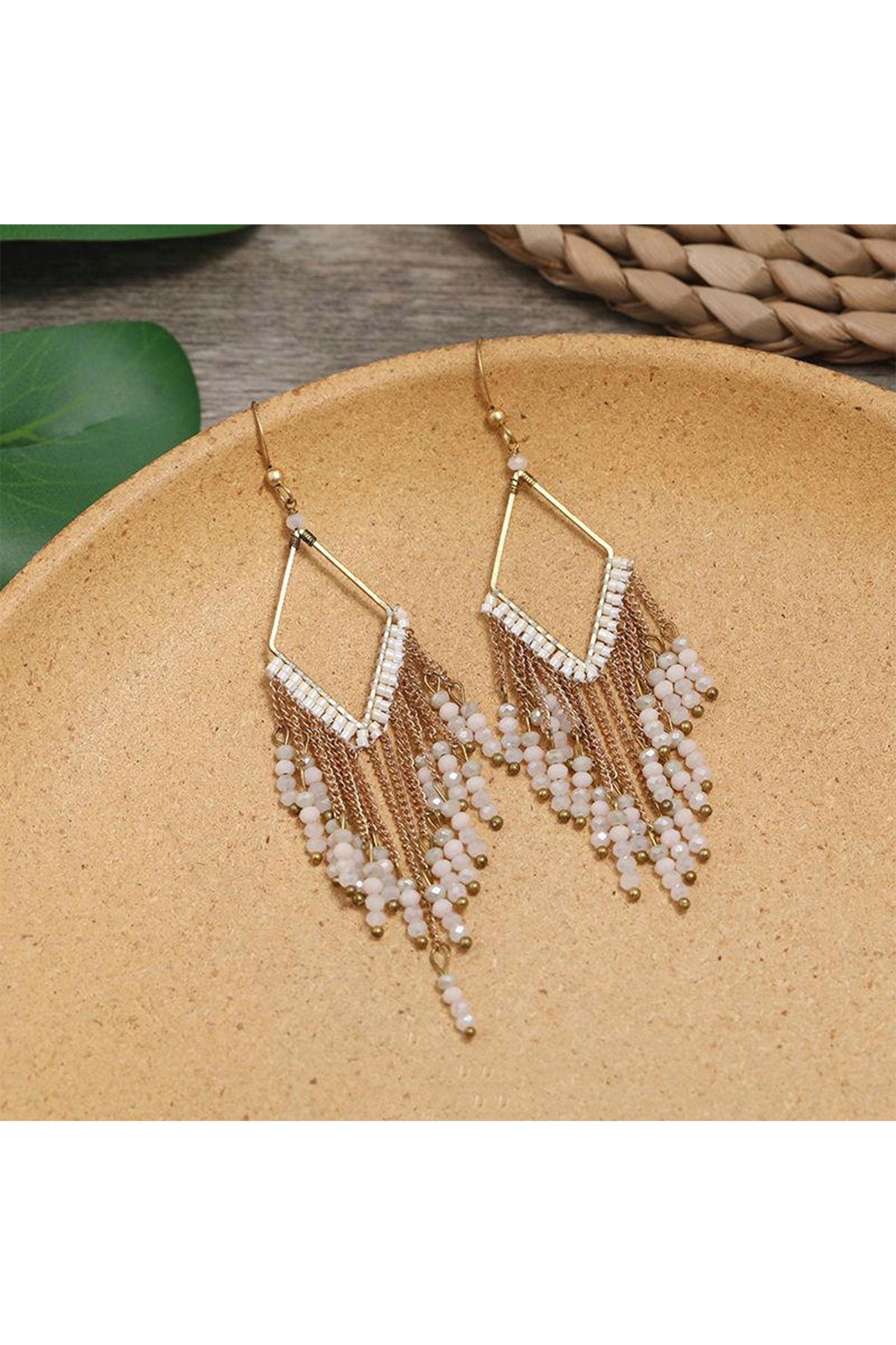 Pendientes de borlas con cuentas y rombos E8099