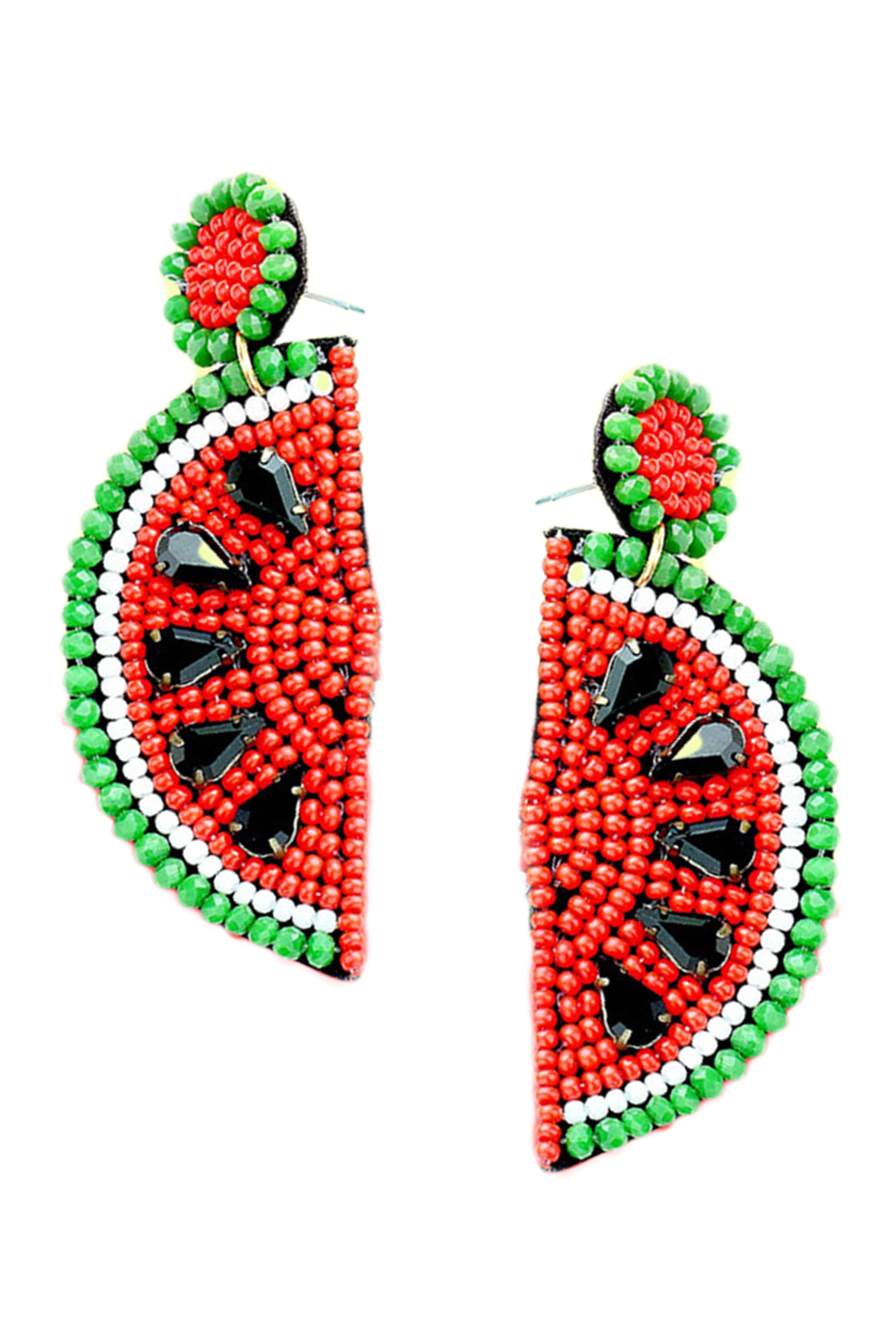 Watermelon Seed Bead RhinestoneEarrings E8132