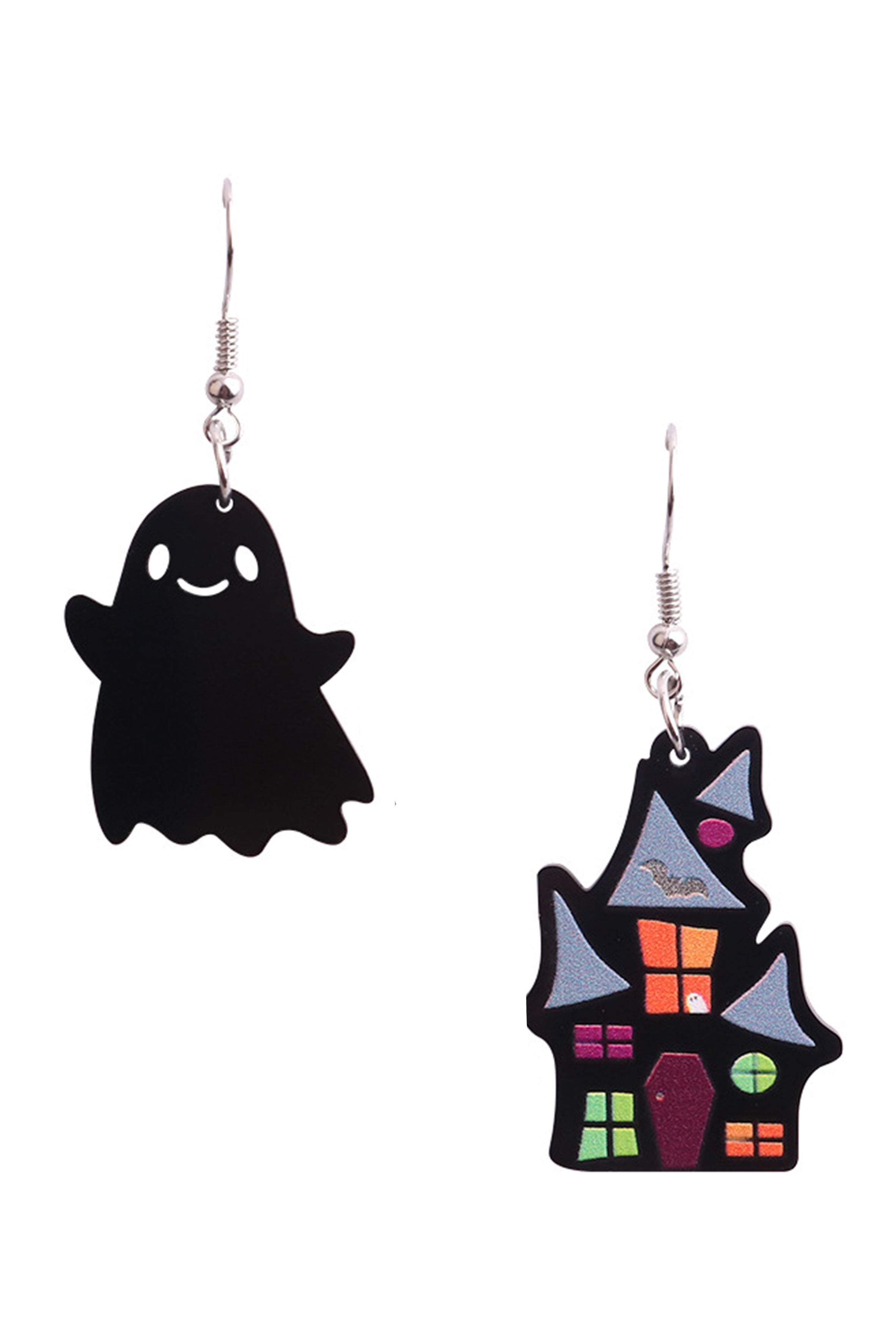 Halloween House Ghost Acrylic Asymmetrical Earrings E8156