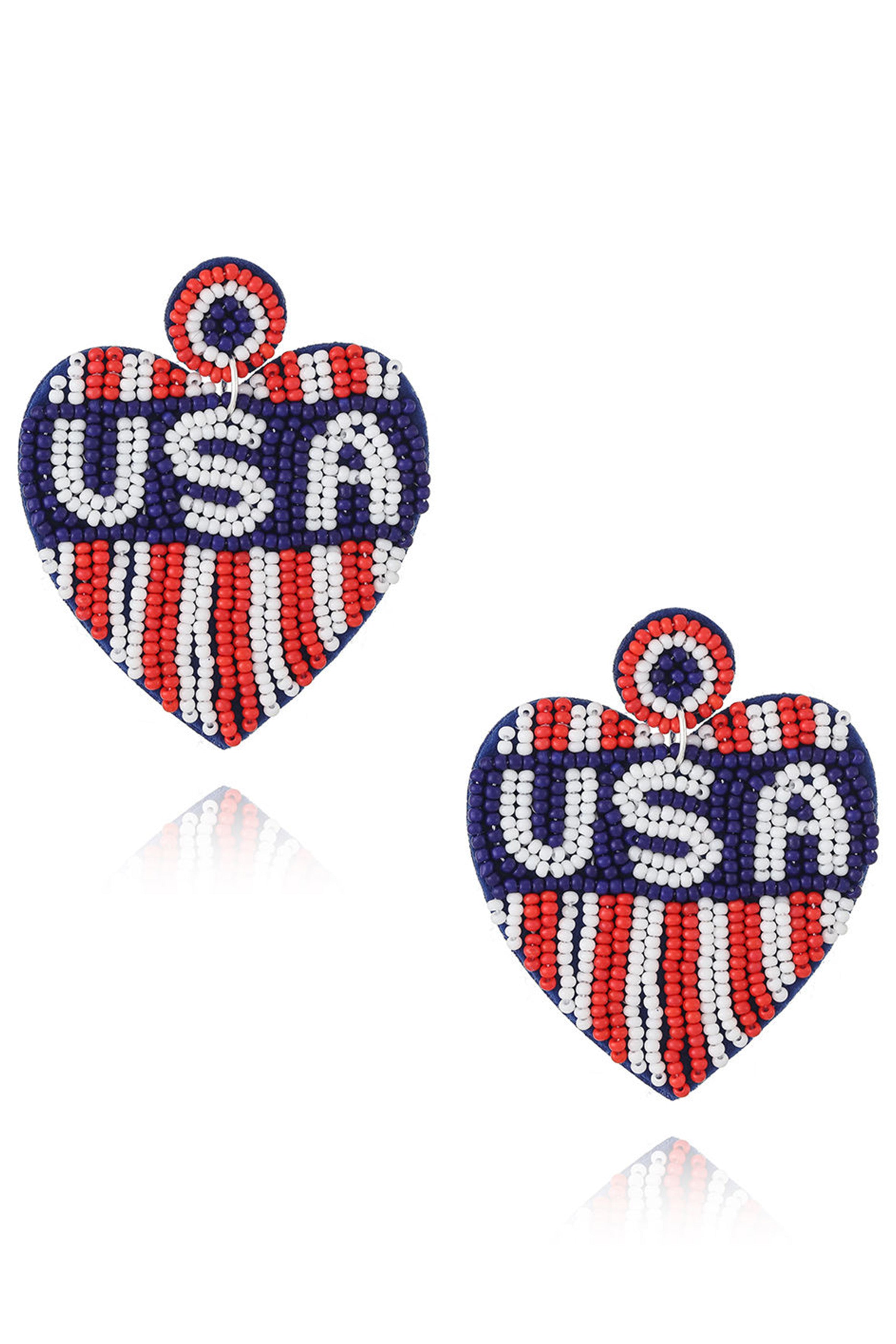 Pendientes de cuentas de semillas con forma de corazón y bandera estadounidense E8208