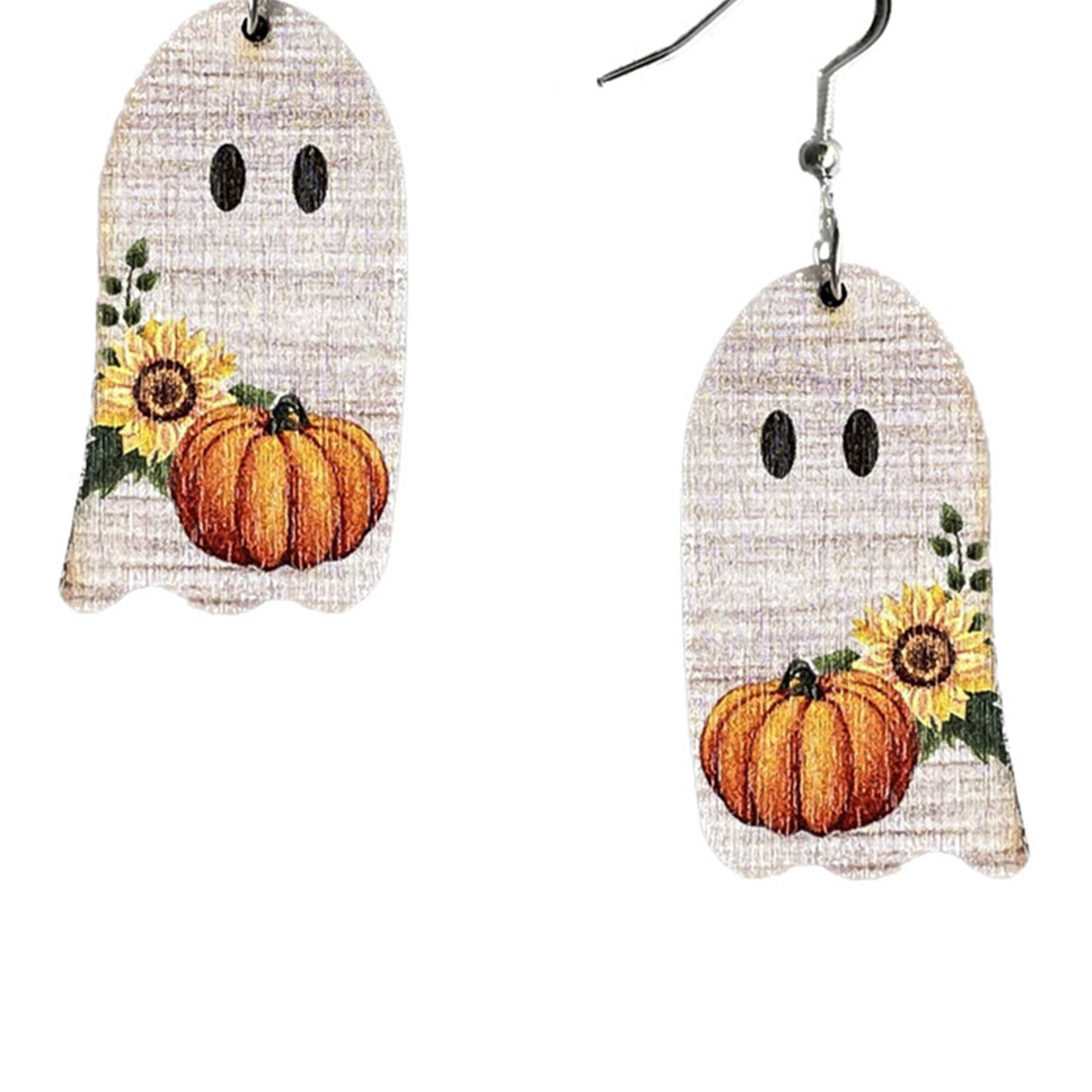 Ghost Pumpkin Wooden Earrings E8255