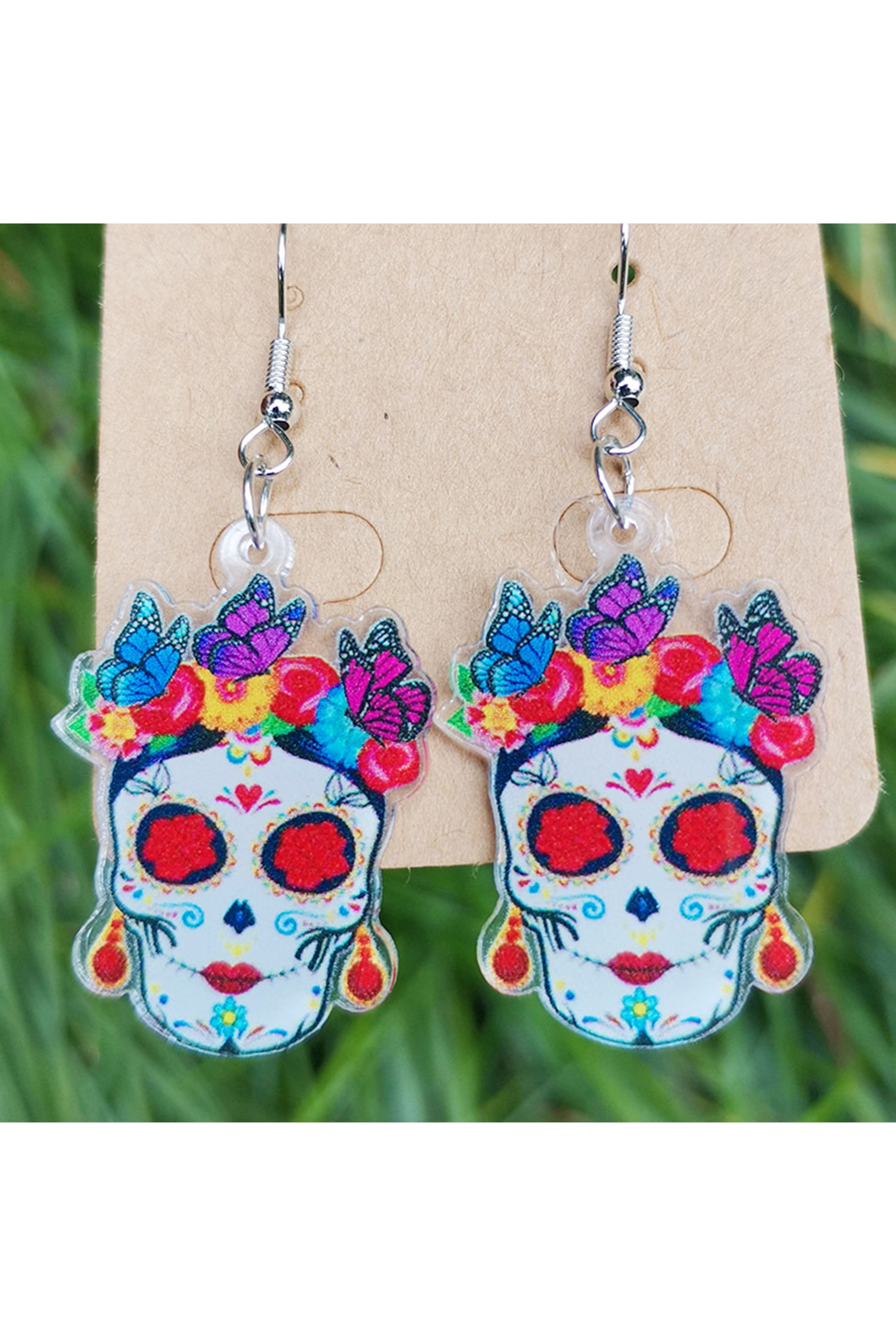 Pendientes acrílicos con calaveras florales E8257