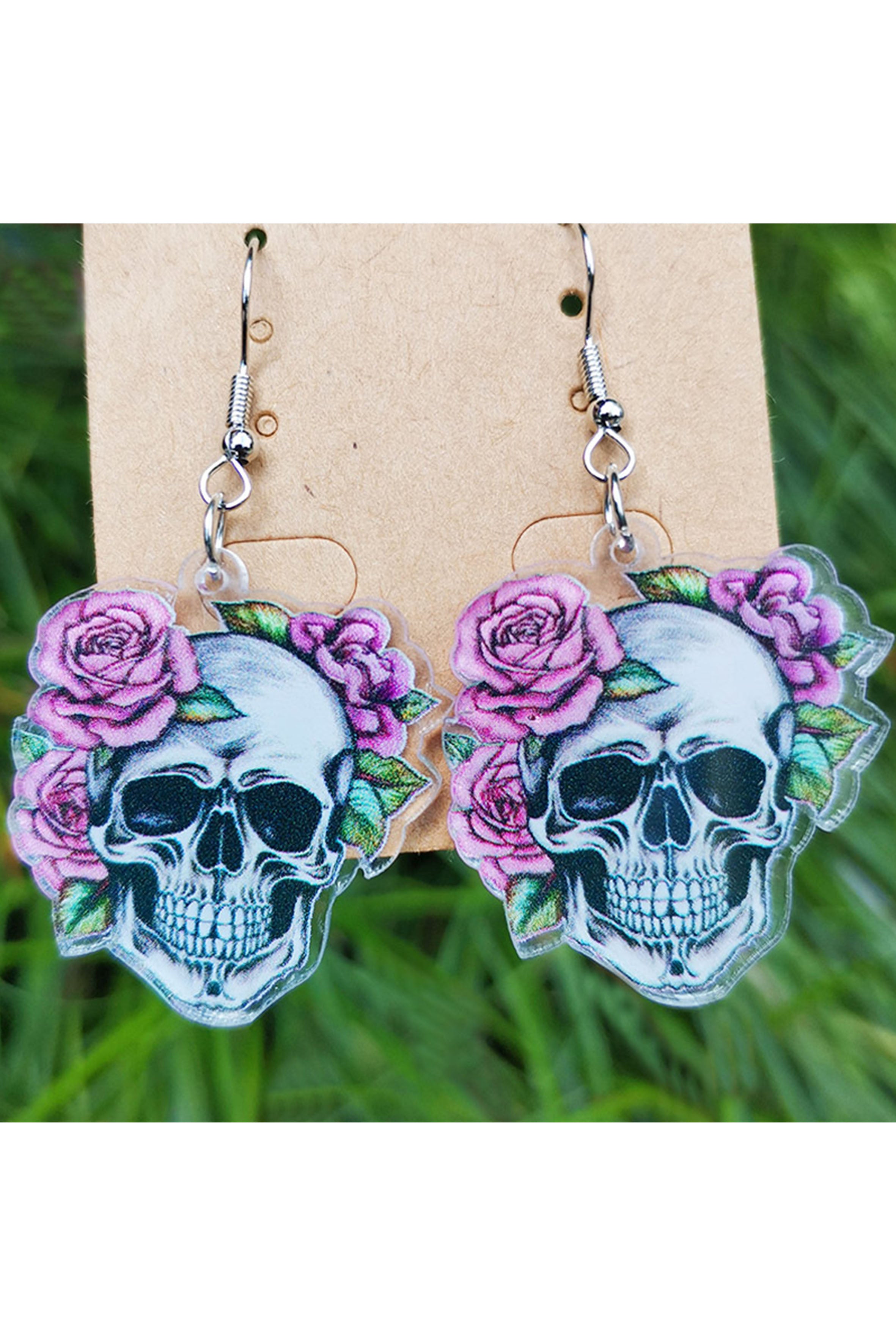 Pendientes acrílicos con calavera rosa E8258