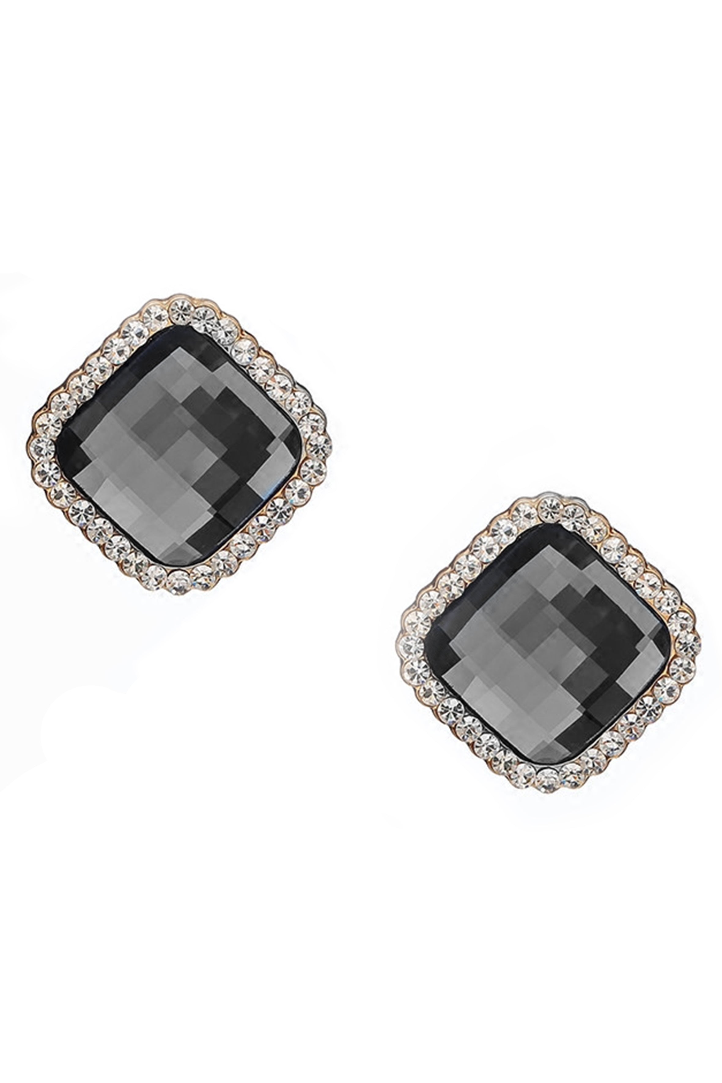 Pendientes de clip con diamantes de imitación cuadrados E8296