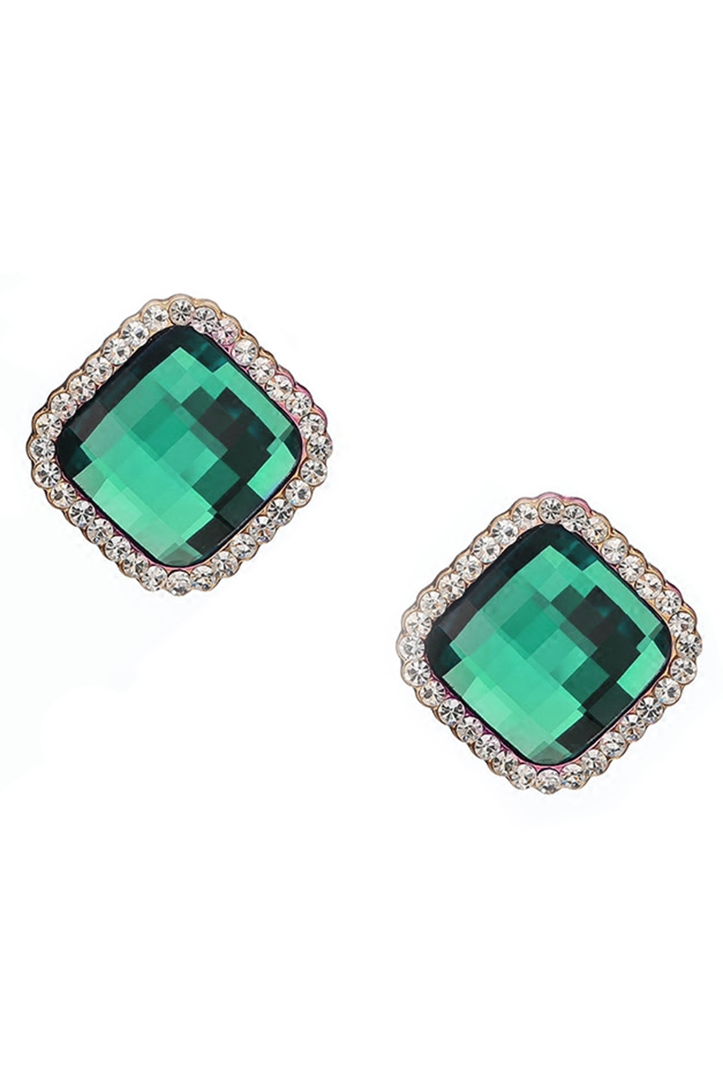 Pendientes de clip con diamantes de imitación cuadrados E8296