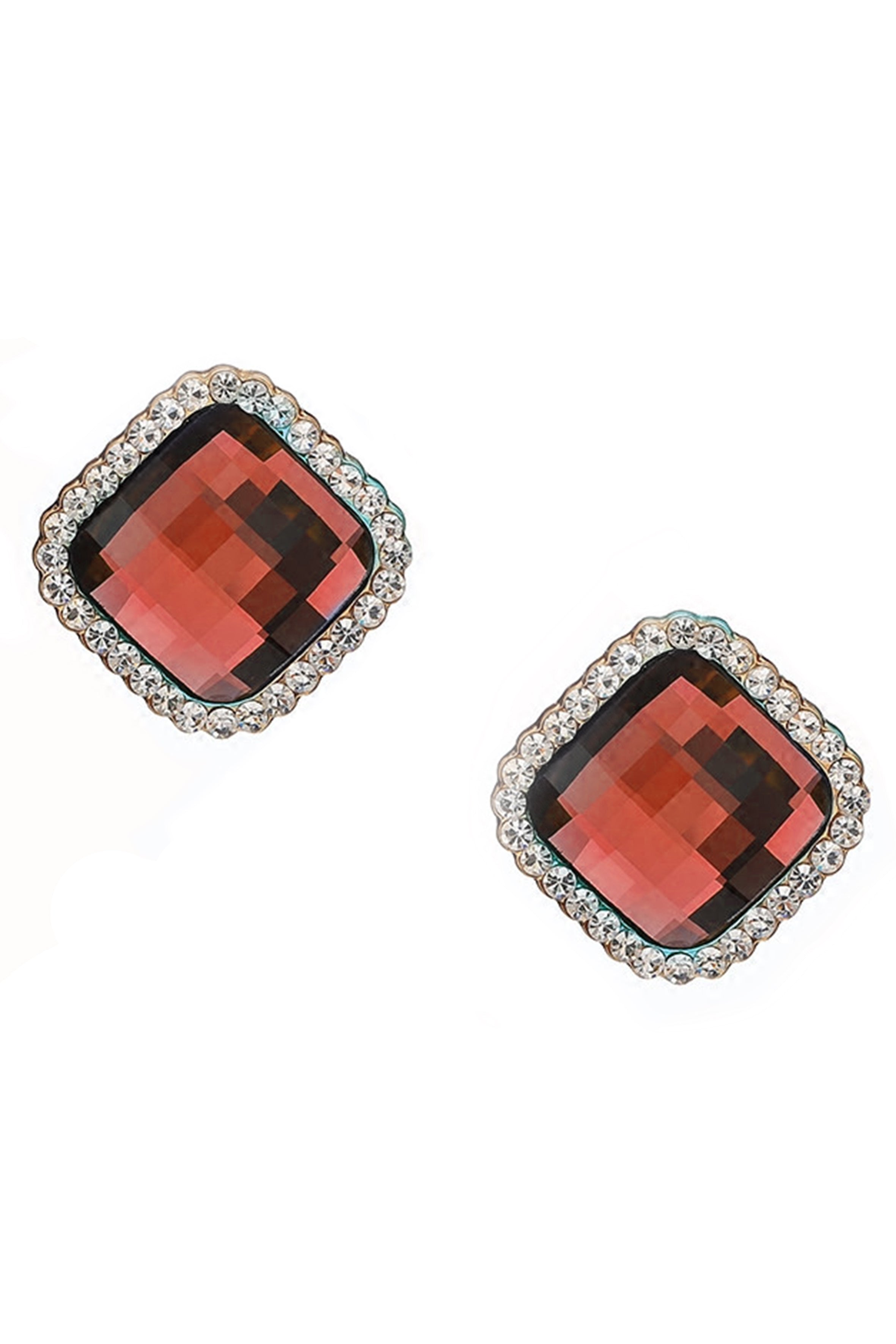 Pendientes de clip con diamantes de imitación cuadrados E8296