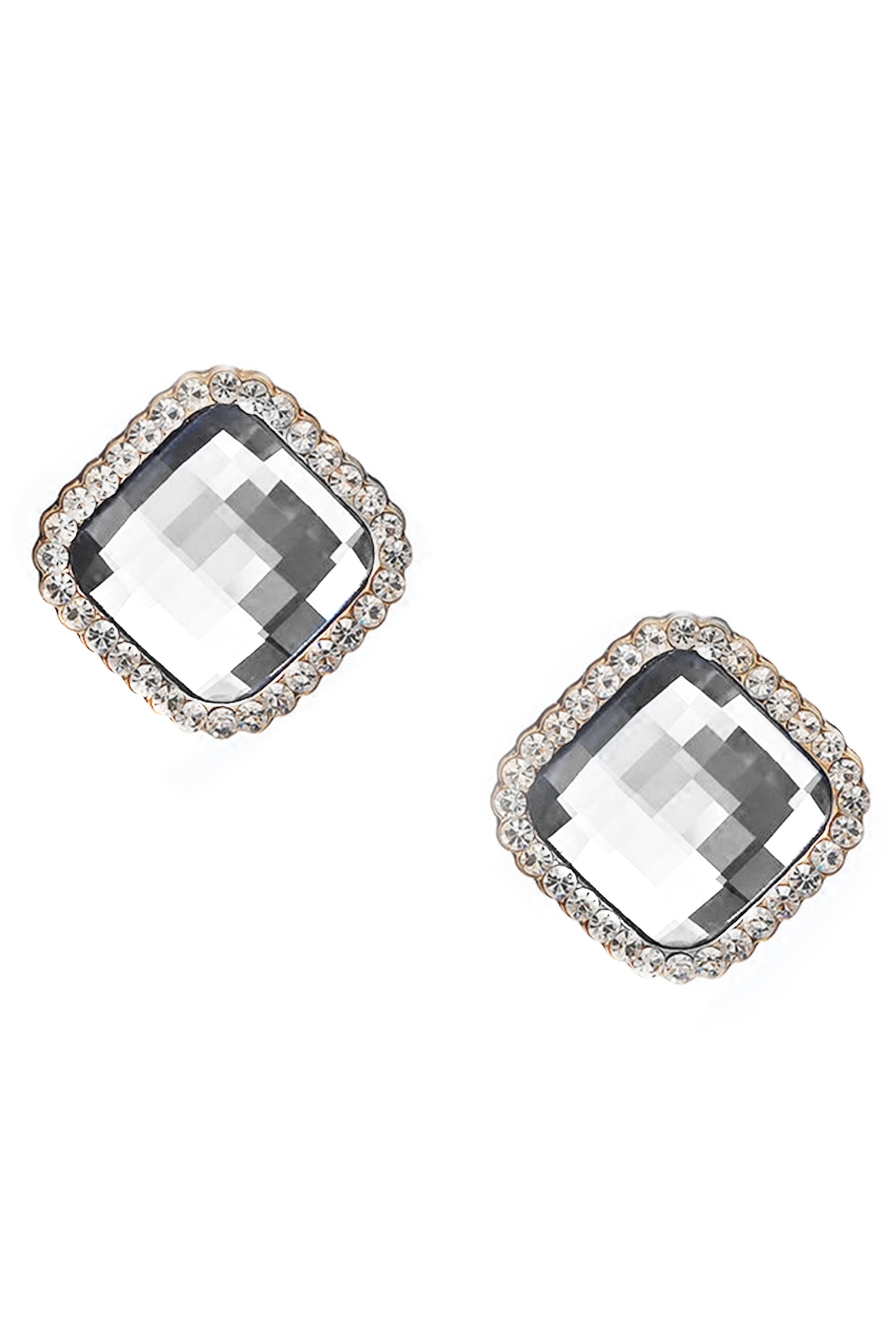 Pendientes de clip con diamantes de imitación cuadrados E8296