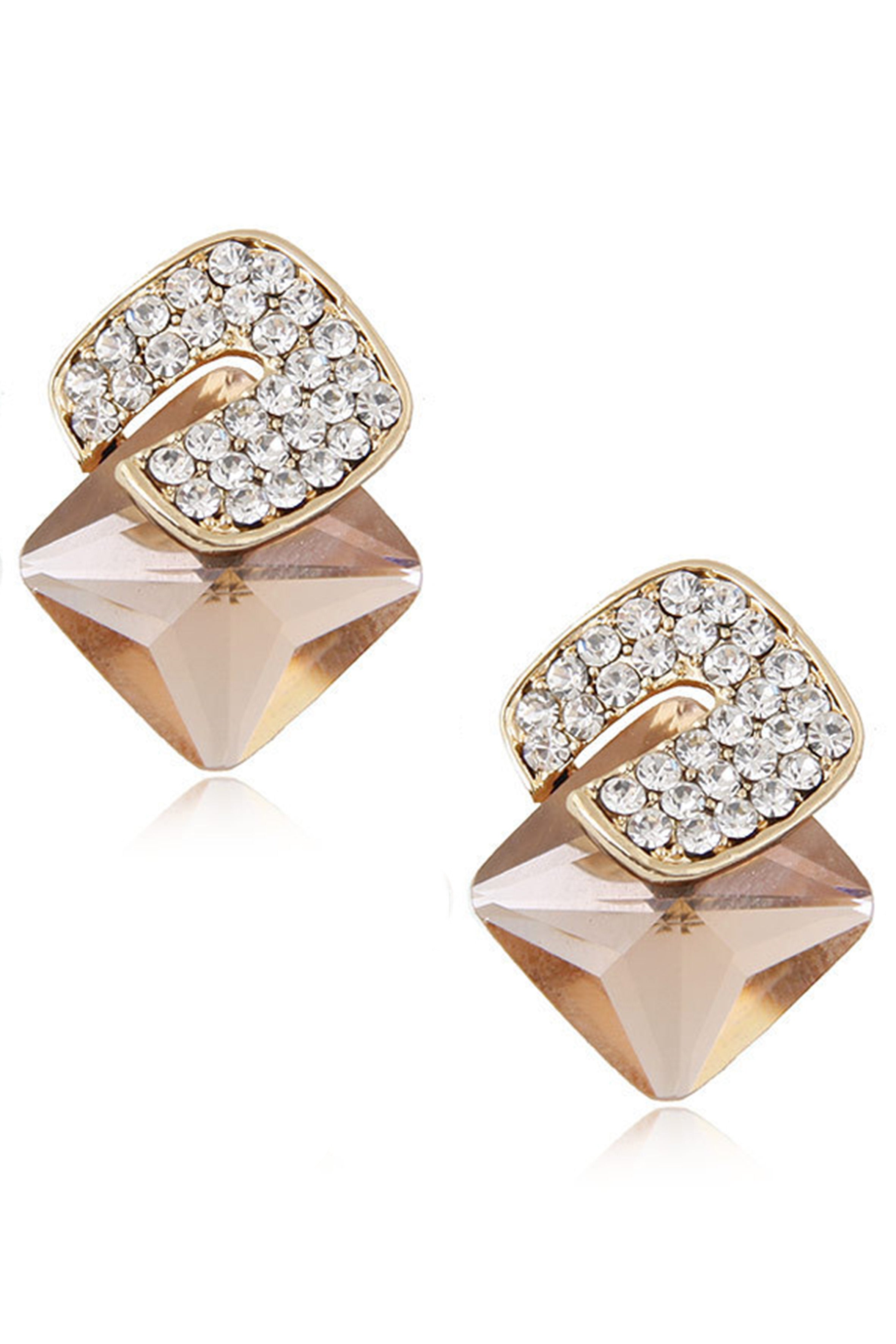 Pendientes de clip con forma de cubo cuadrado y diamantes de imitación E8297