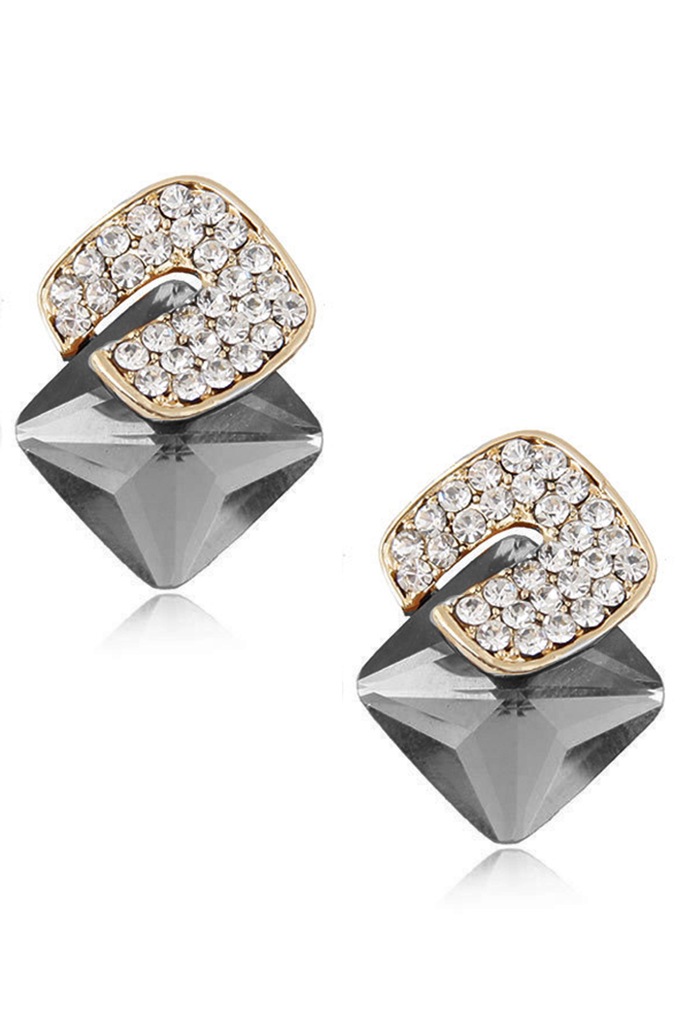 Pendientes de clip con forma de cubo cuadrado y diamantes de imitación E8297