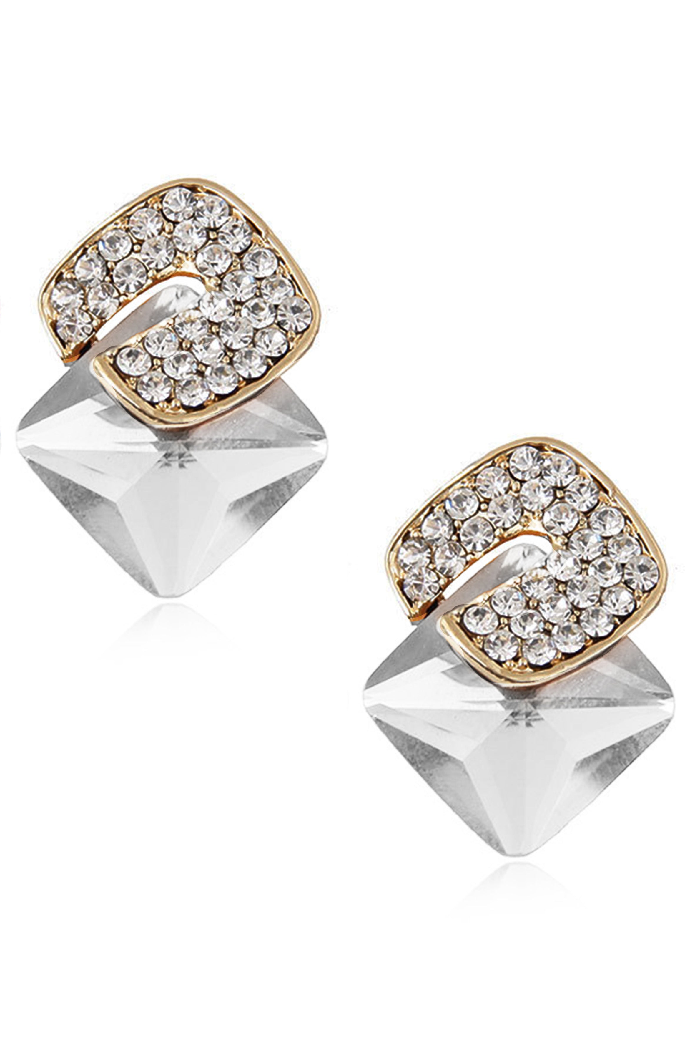 Pendientes de clip con forma de cubo cuadrado y diamantes de imitación E8297