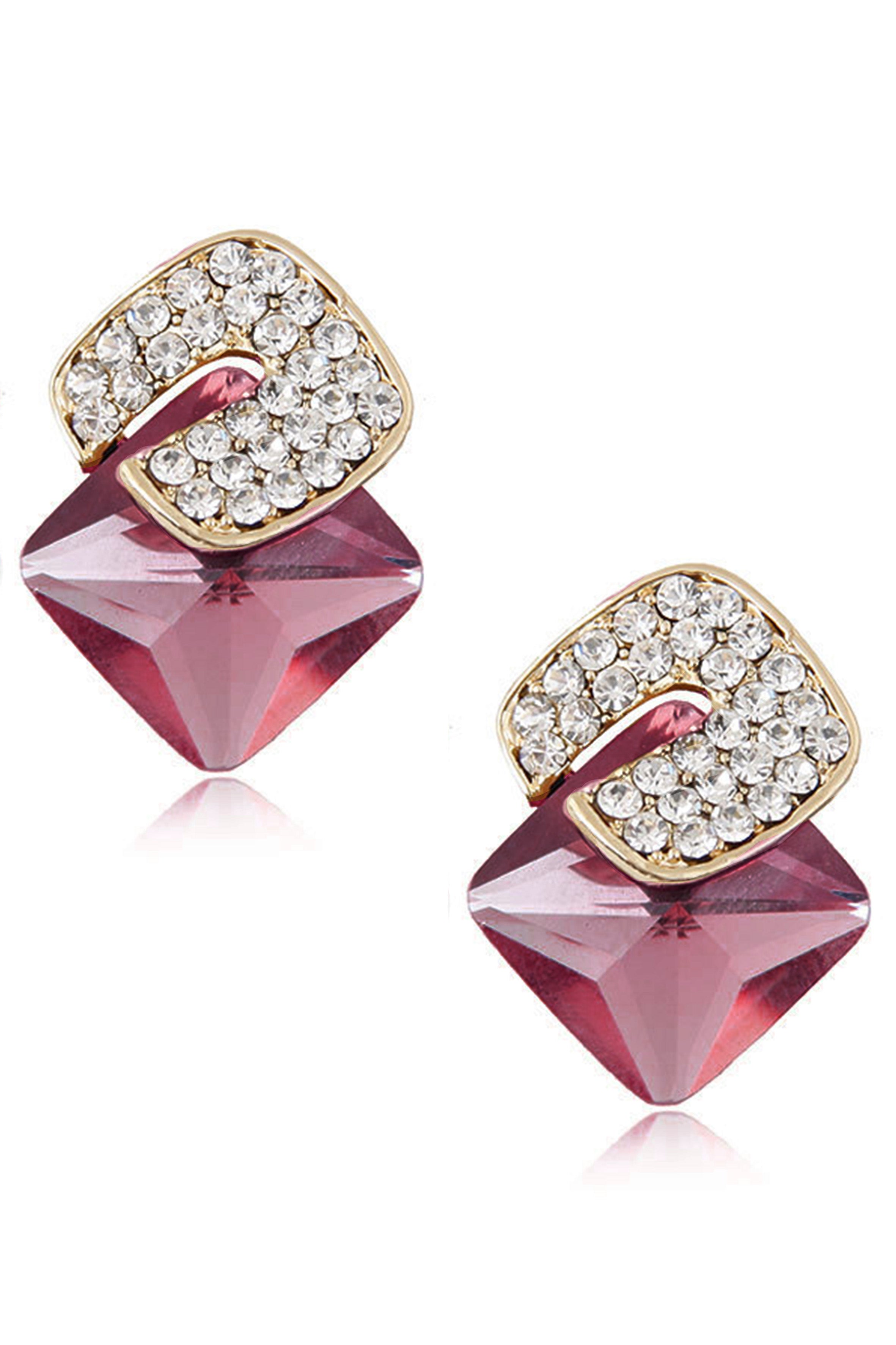 Pendientes de clip con forma de cubo cuadrado y diamantes de imitación E8297