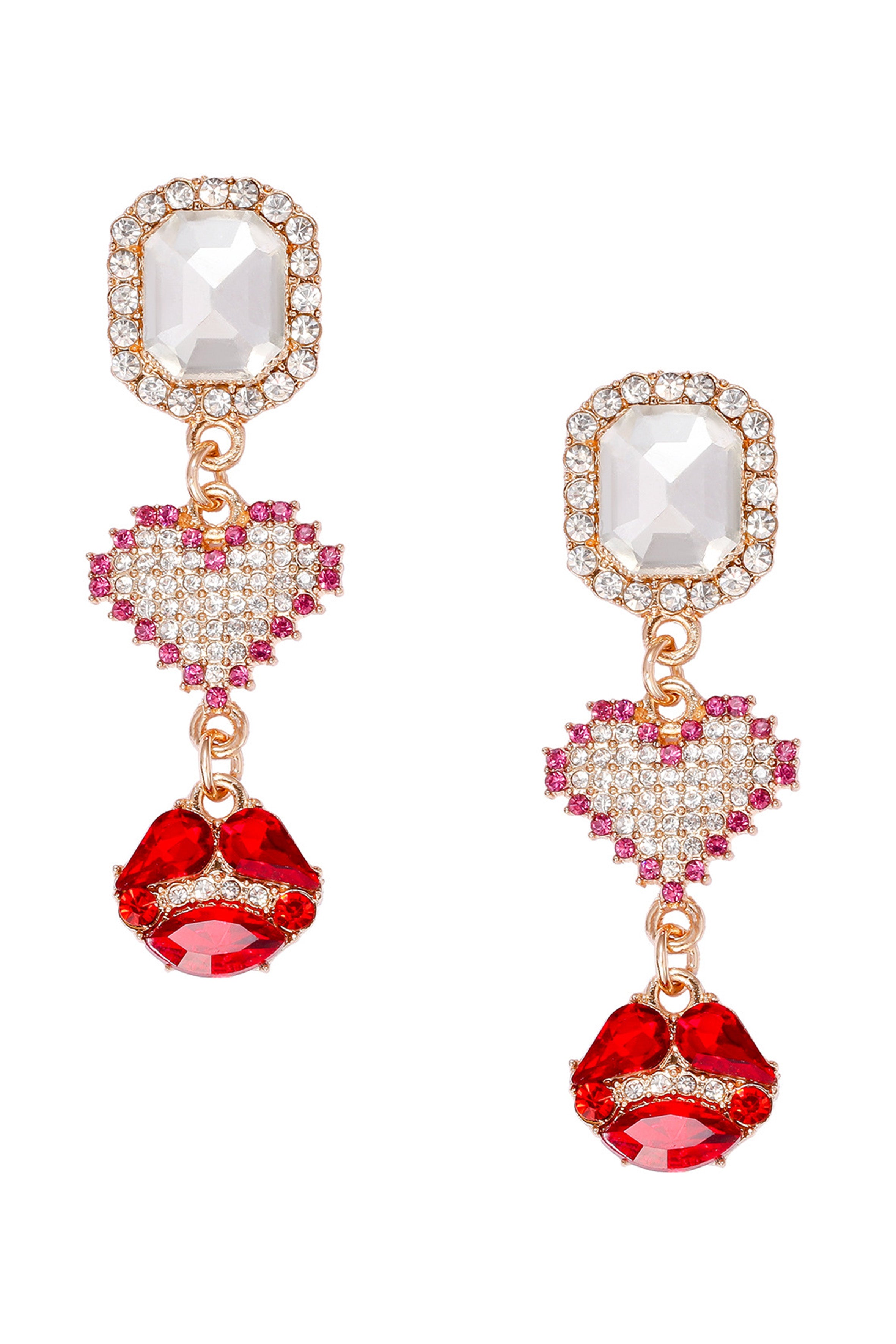Pendientes de diamantes de imitación con forma de corazón y labios E8339
