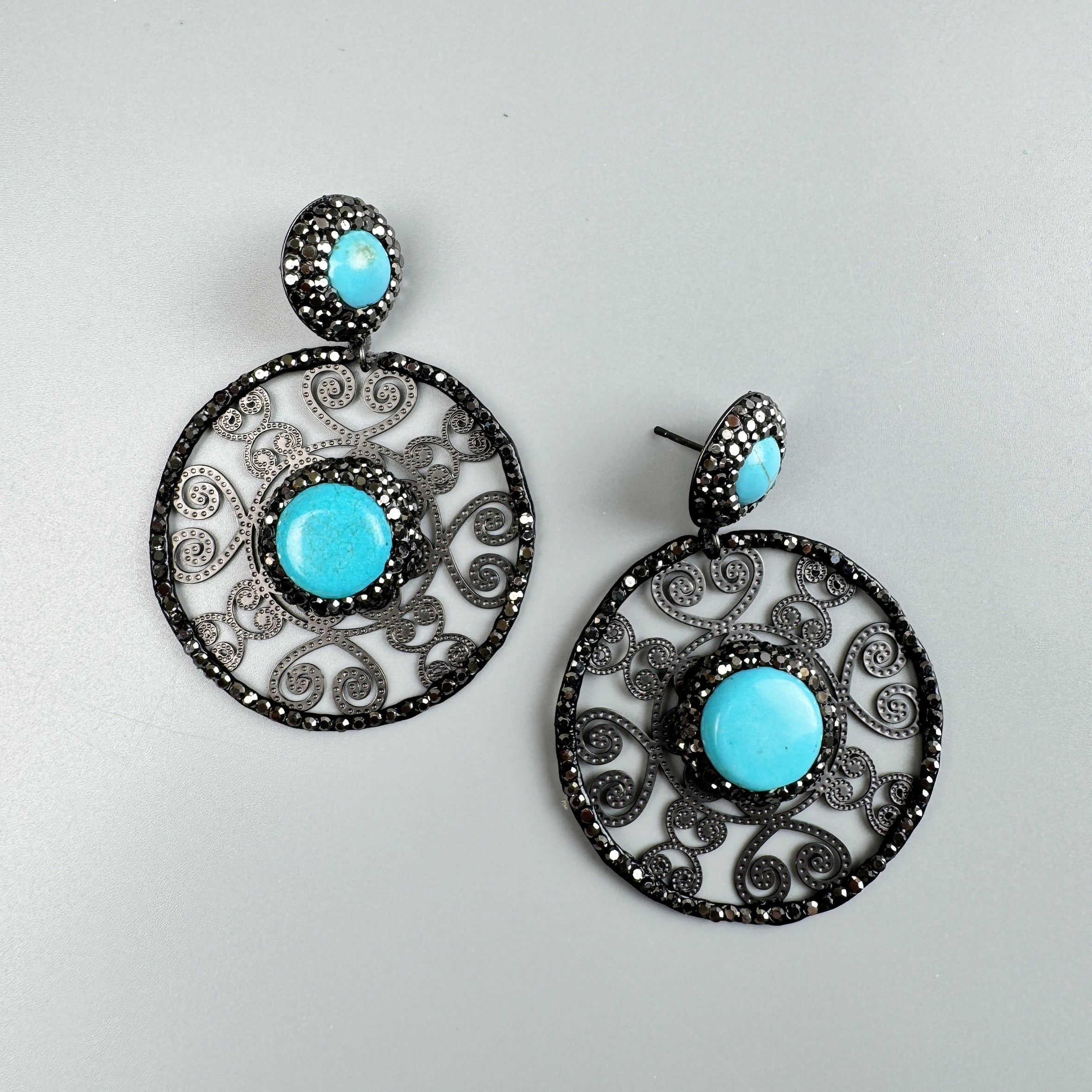 Turquoise rhinestone earrings top