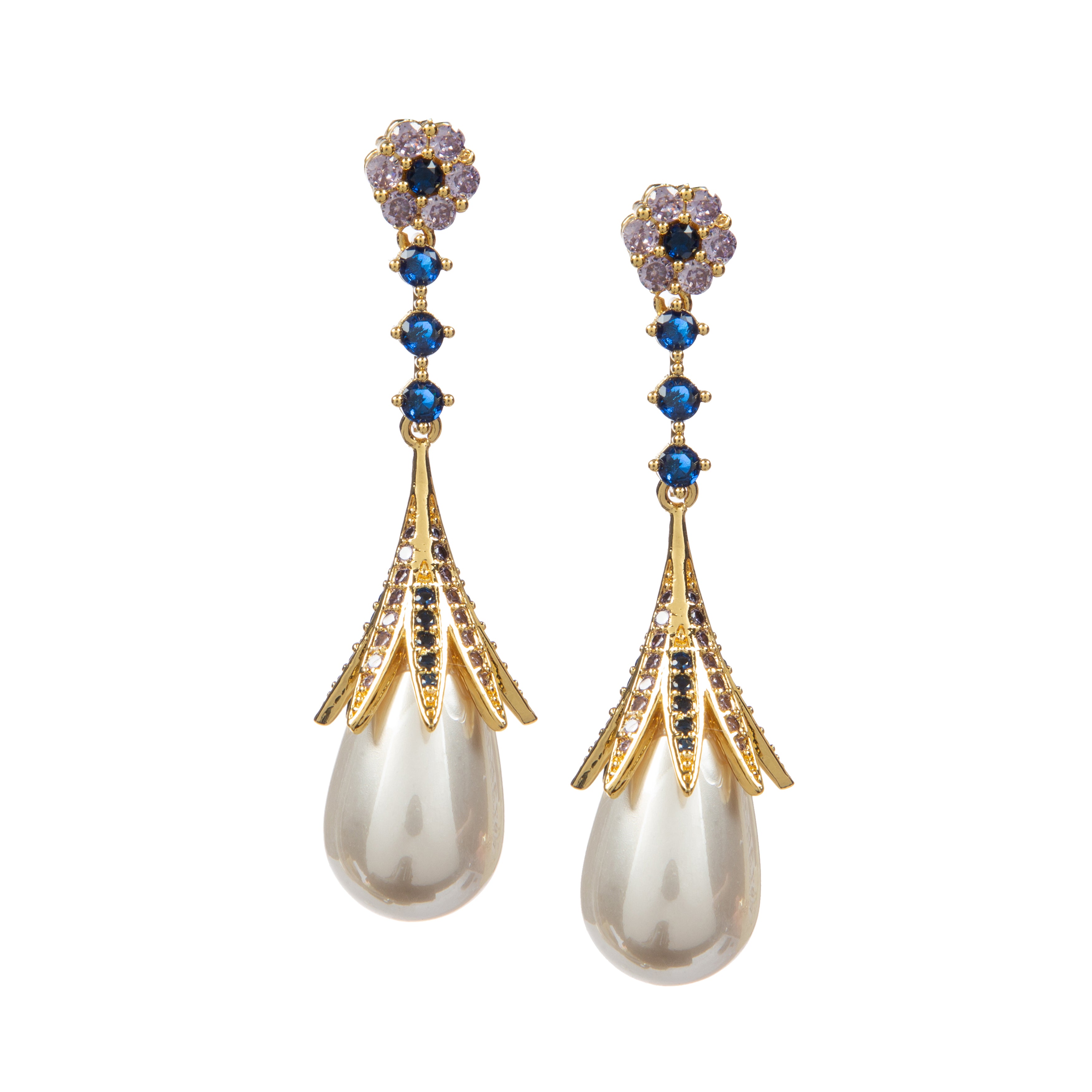Teardrop Pearl Cubic Zirconia Earrings E8735