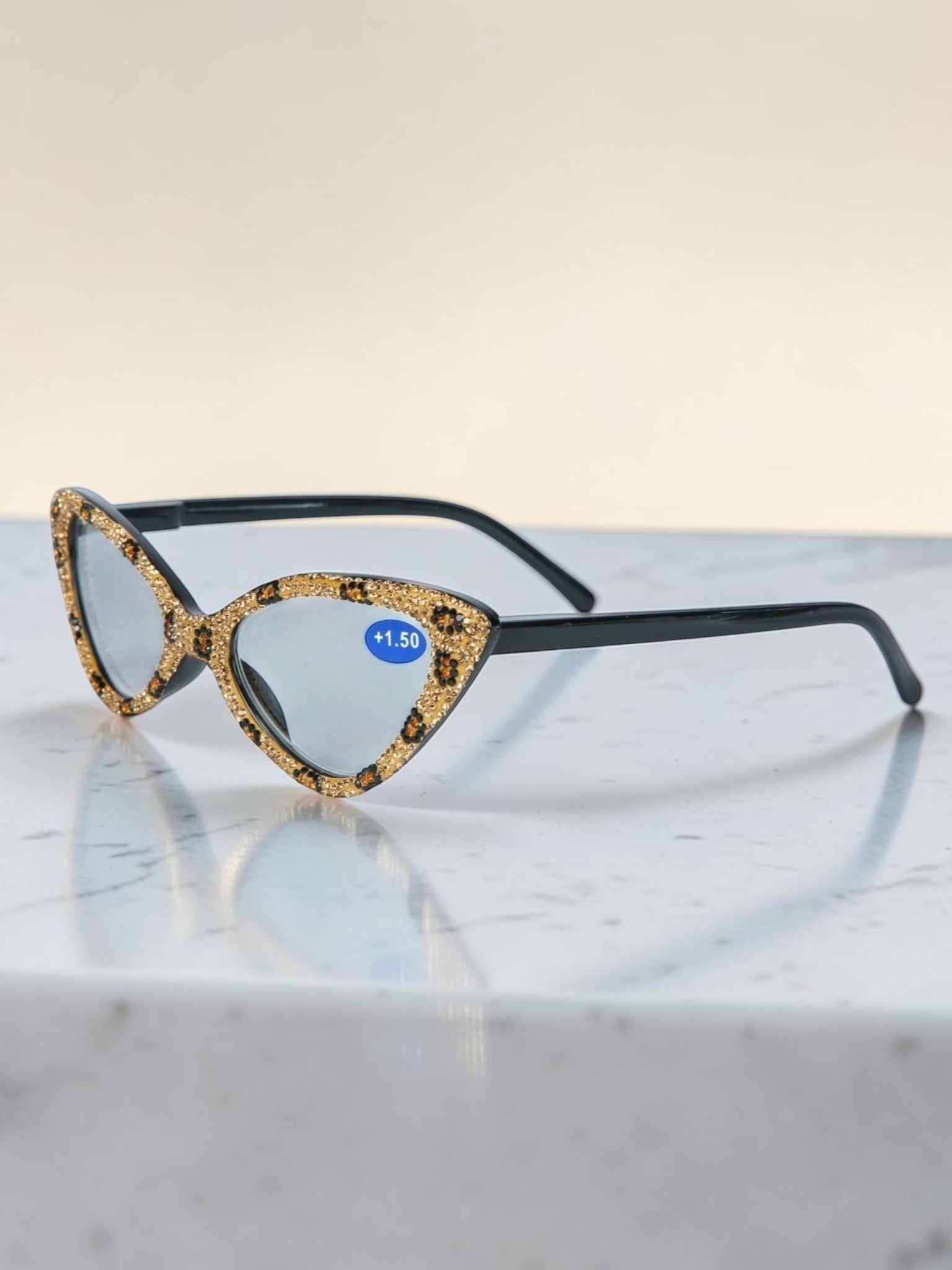 Handmade Rhinestone Cat Eye Reader Glasses G0305-Brown