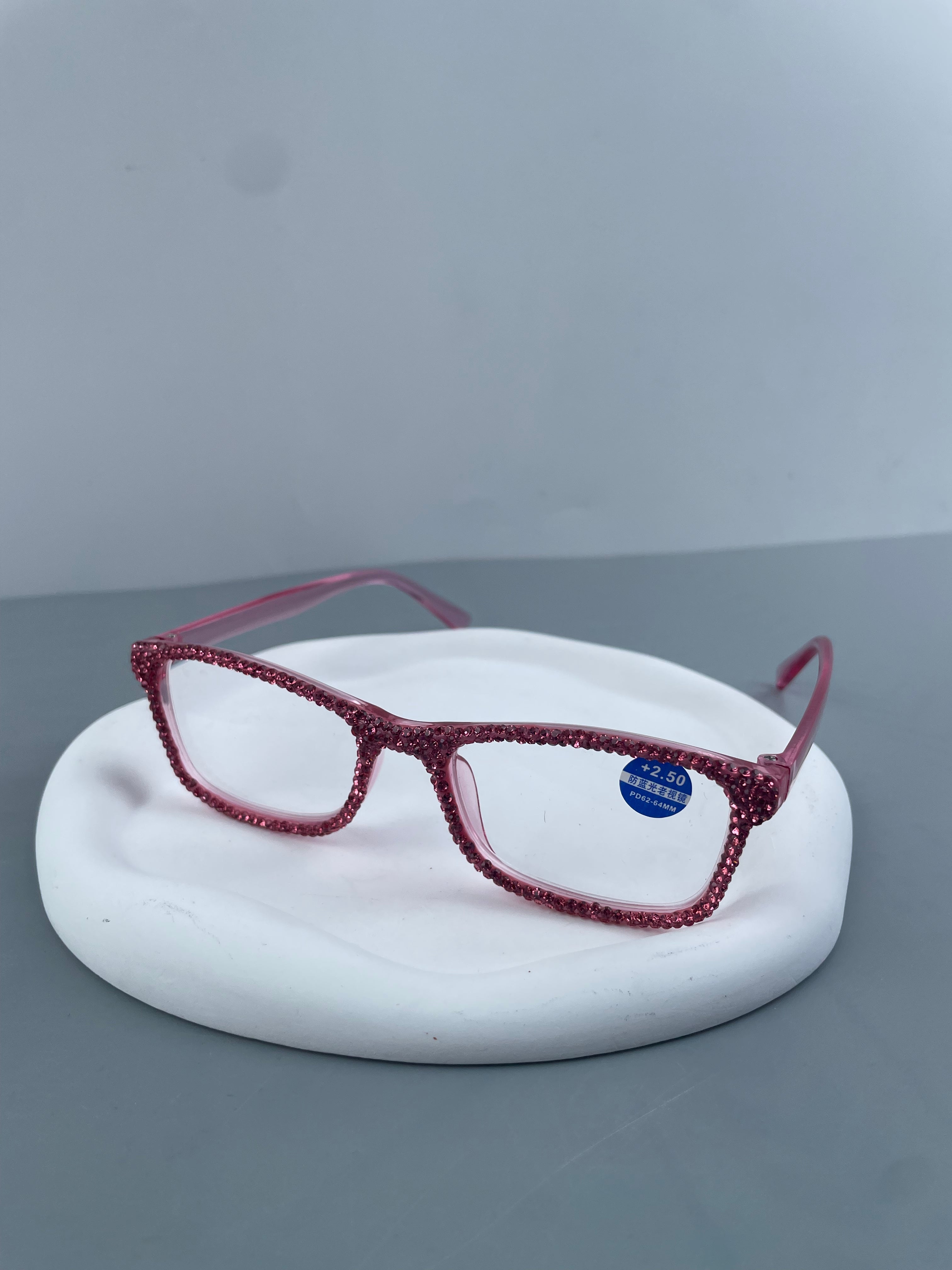 Classic Rhinestone Rectangle Presbyopic Reader G0497 - Rose Red