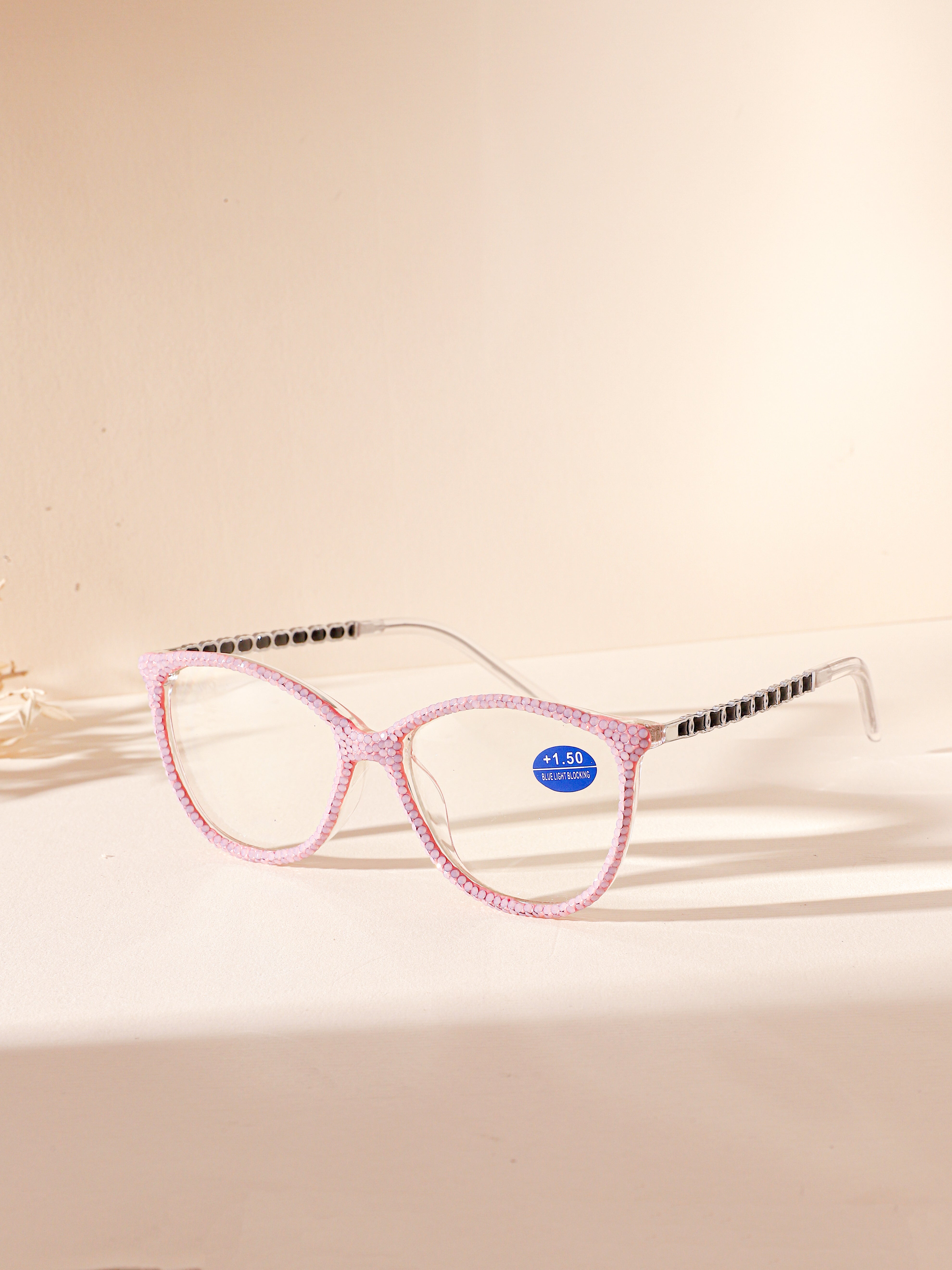 Handmade  Rhinestone Rectangle Reader Glasses G0571-Pink