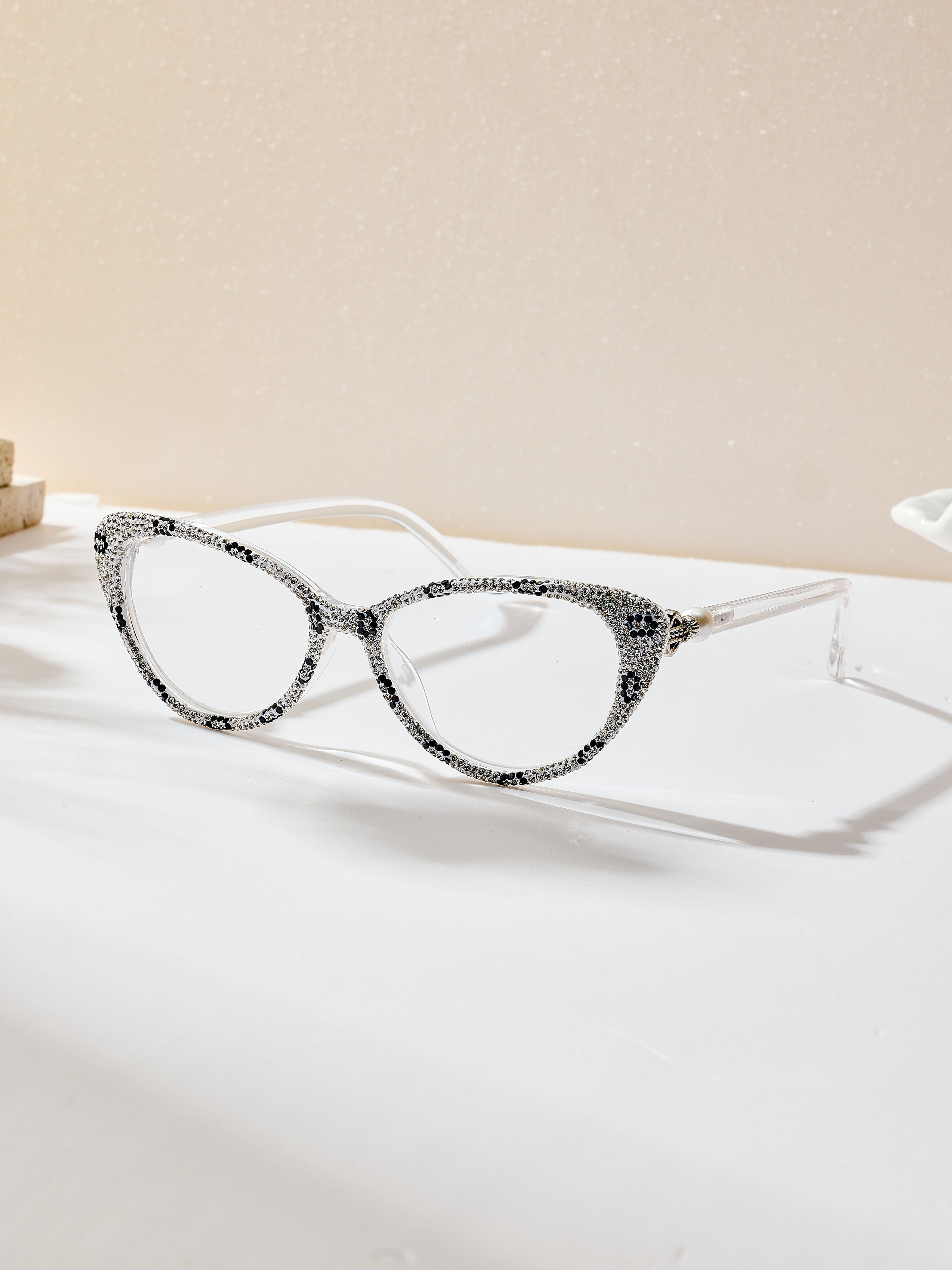 Handmade Rhinestone Cat Eye Reader Glasses G0573-White