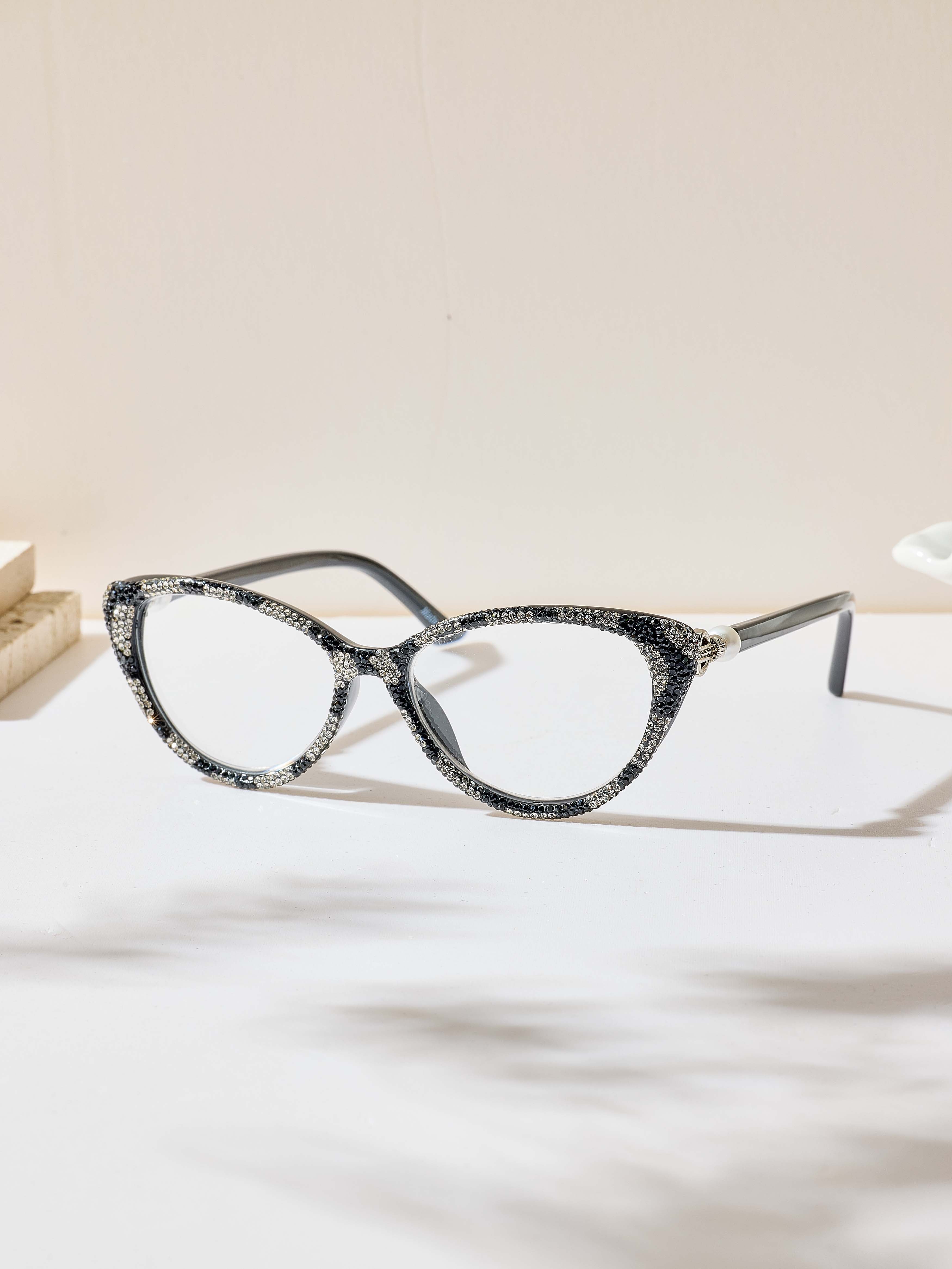 Handmade Rhinestone Cat Eye Reader Glasses G0574-Black