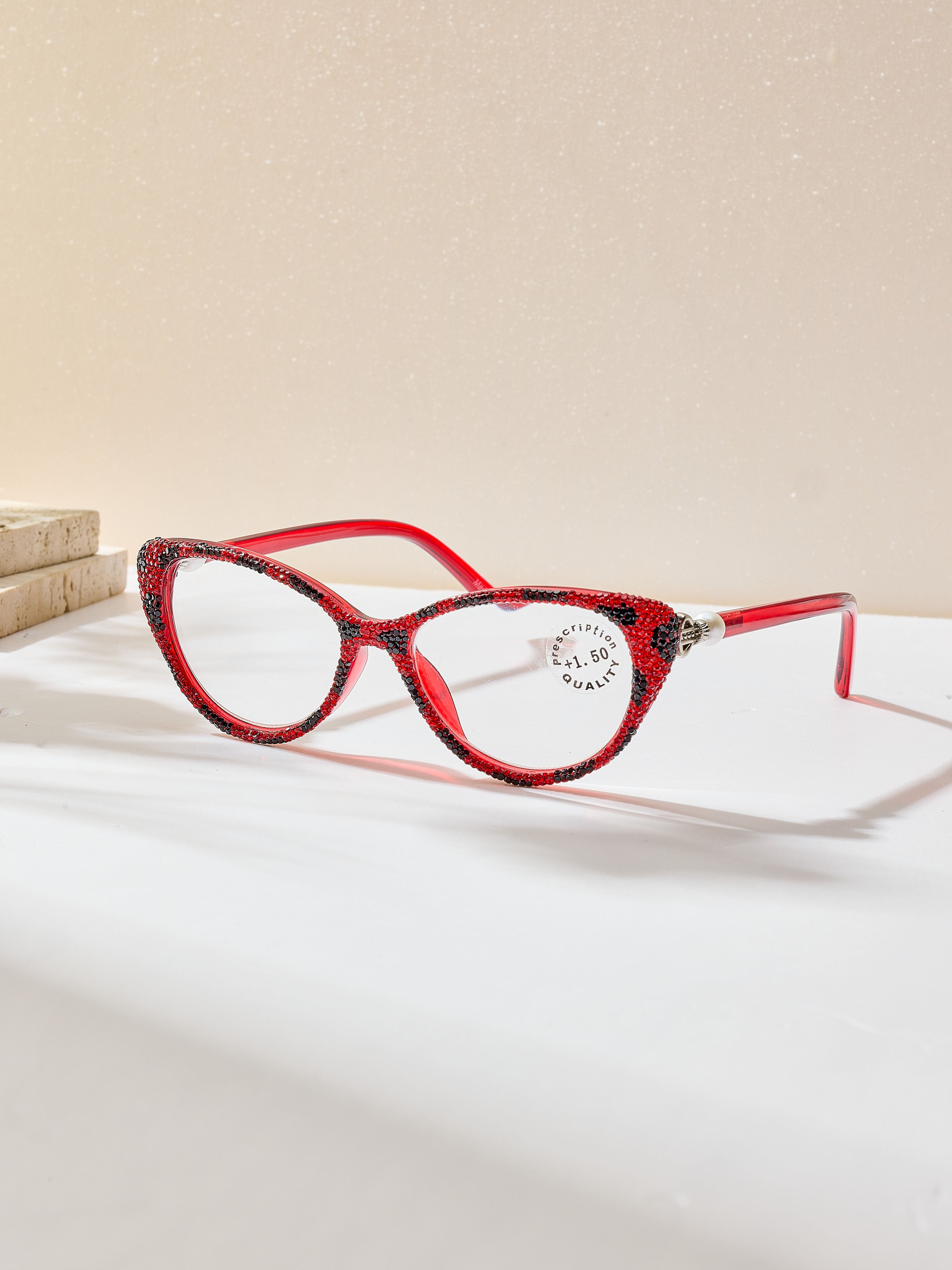 Handmade Rhinestone Cat Eye Reader Glasses G0574-Red