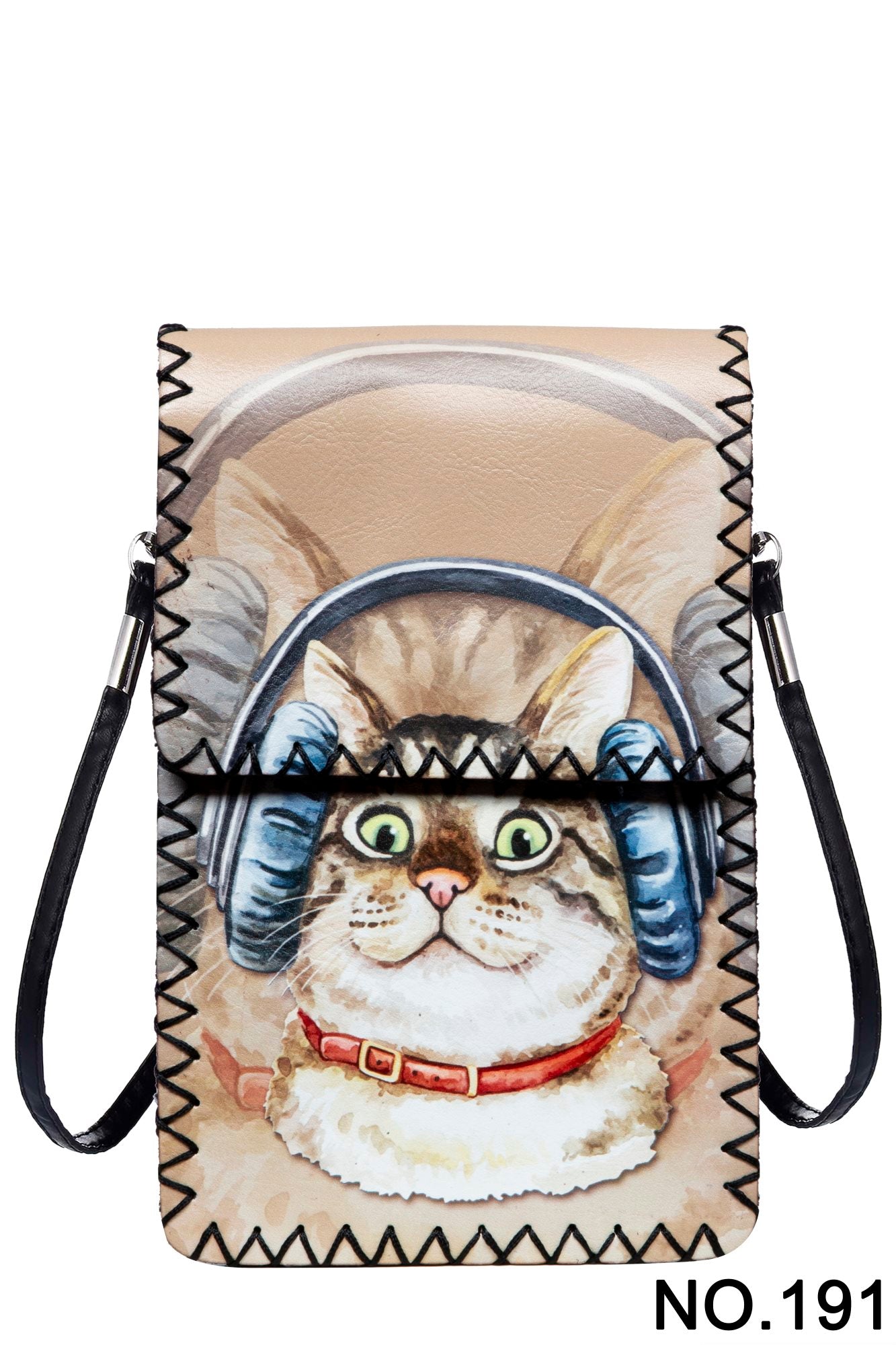 Bolso bandolera con estampado de gato y auriculares HB0580 - N.º 191