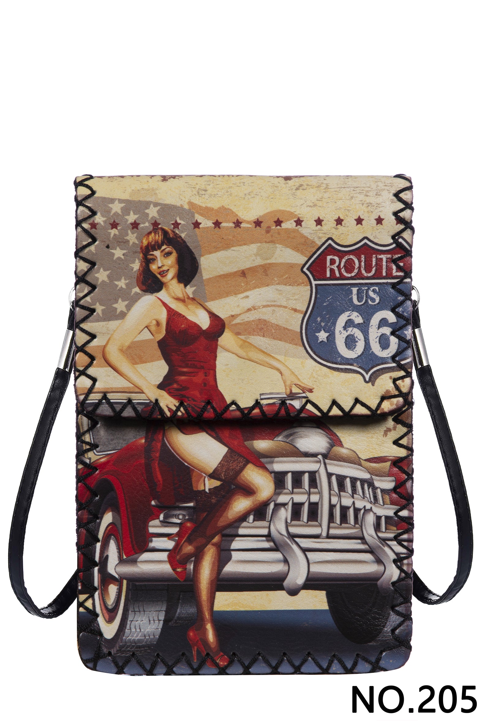 Route 66 Print Hand Stitch Crossbody Bag HB0580-NO.205