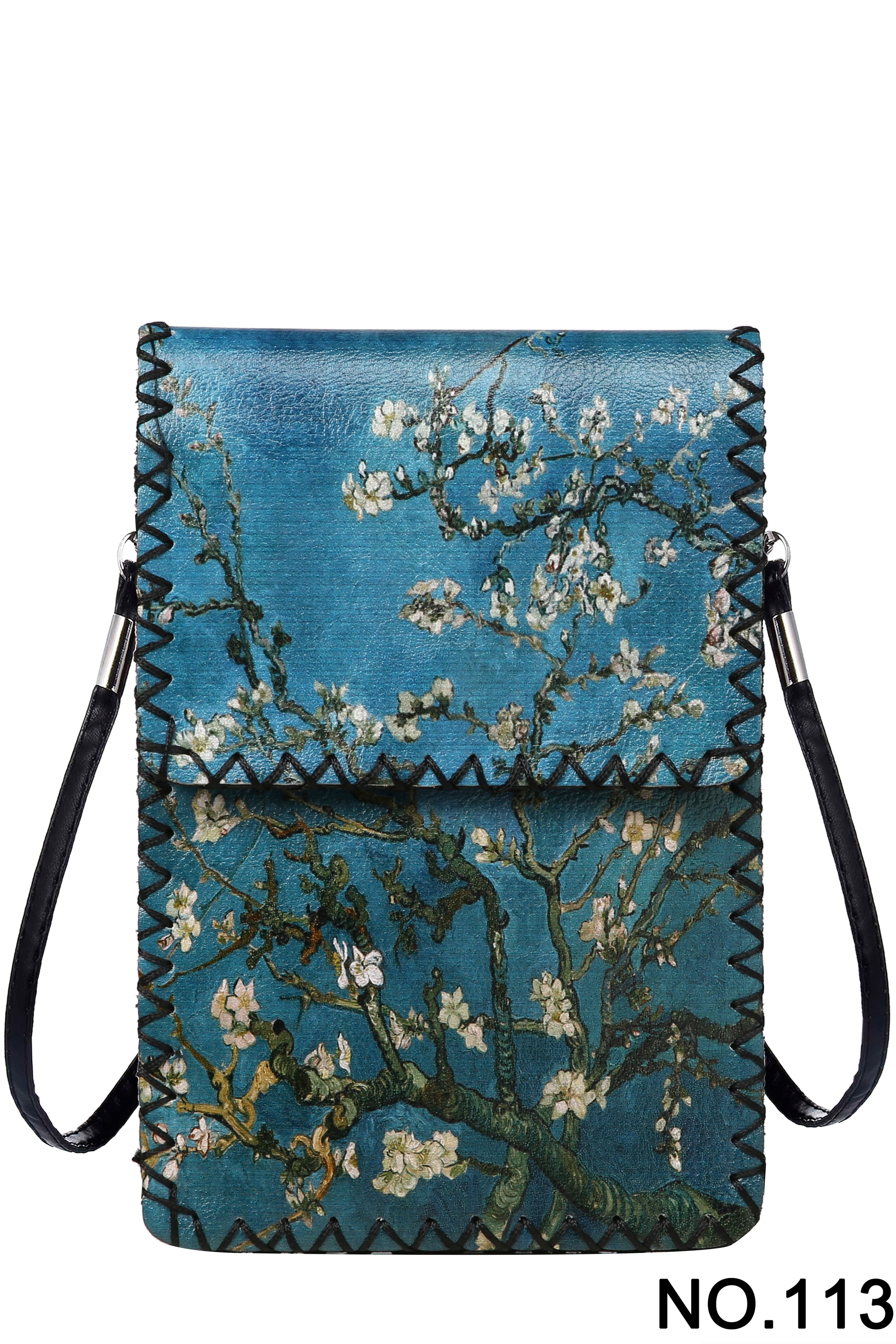 Almond Blossoms Print Hand Stitch Crossbody Bag HB0580-113