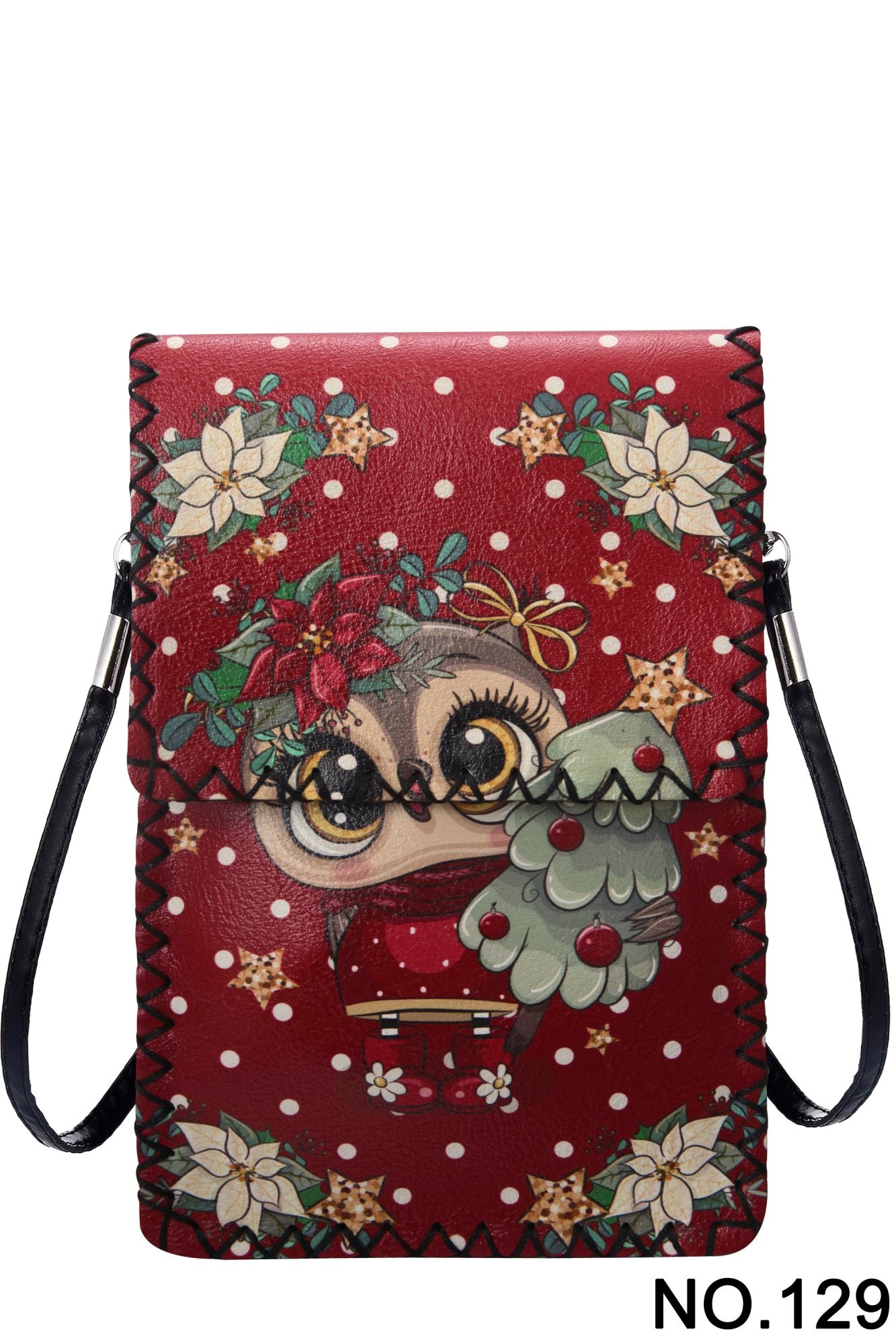 Bolso bandolera con estampado navideño de búho HB0580 - N.º 129BK