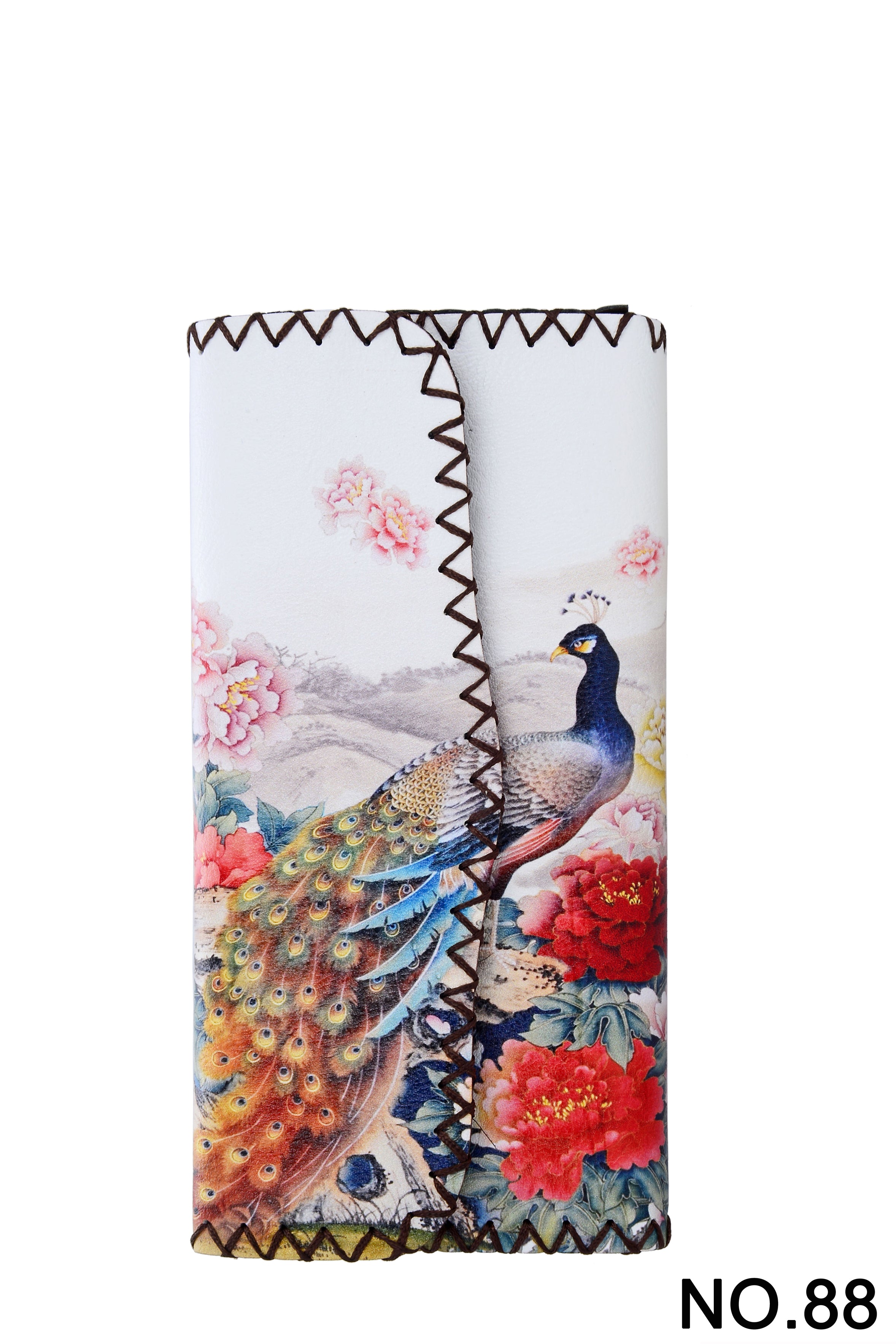 Peacock Print Hand Stitch Wallet HB0582 - NO.88WH