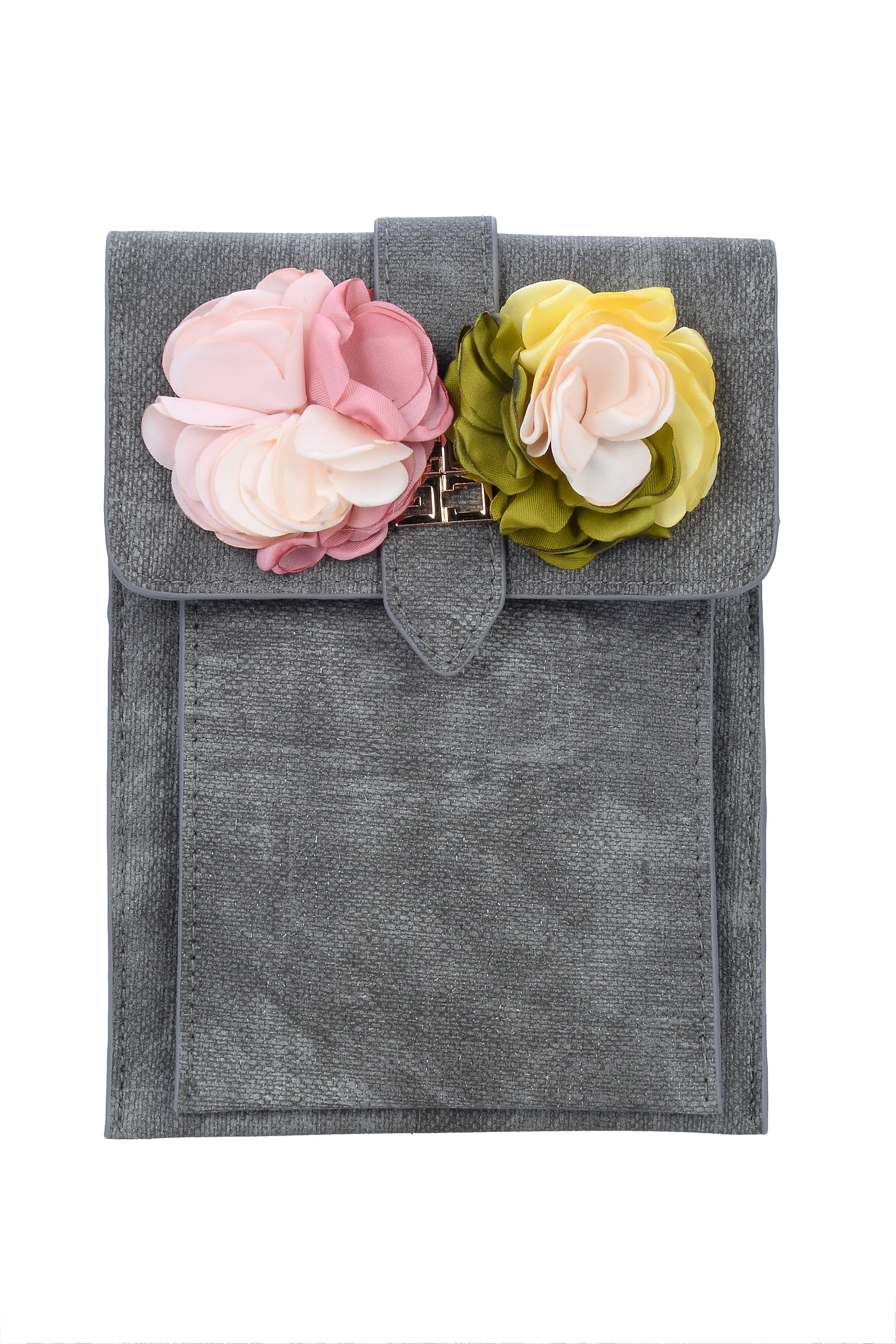 Bolso de mano con hebilla de metal y piel sintética con diseño de flores HB0647