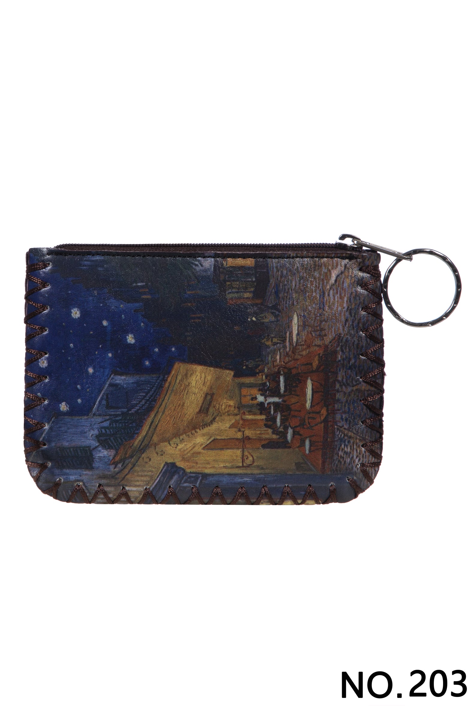 Cafe Terrace At Night Print Hand Stitch Coin Purse HB0665-NO.203