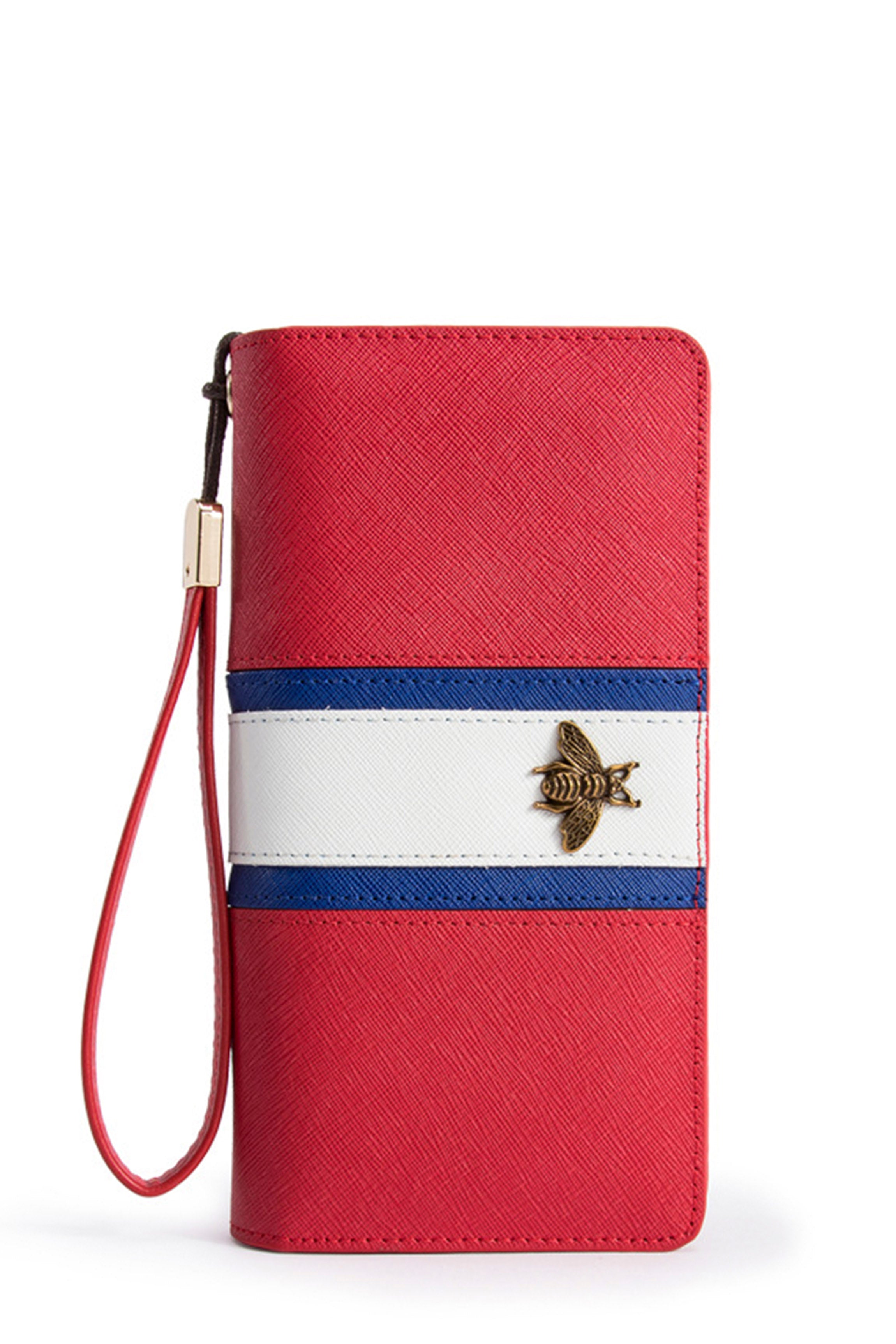 Cartera rectangular de piel con rayas de abeja HB0901