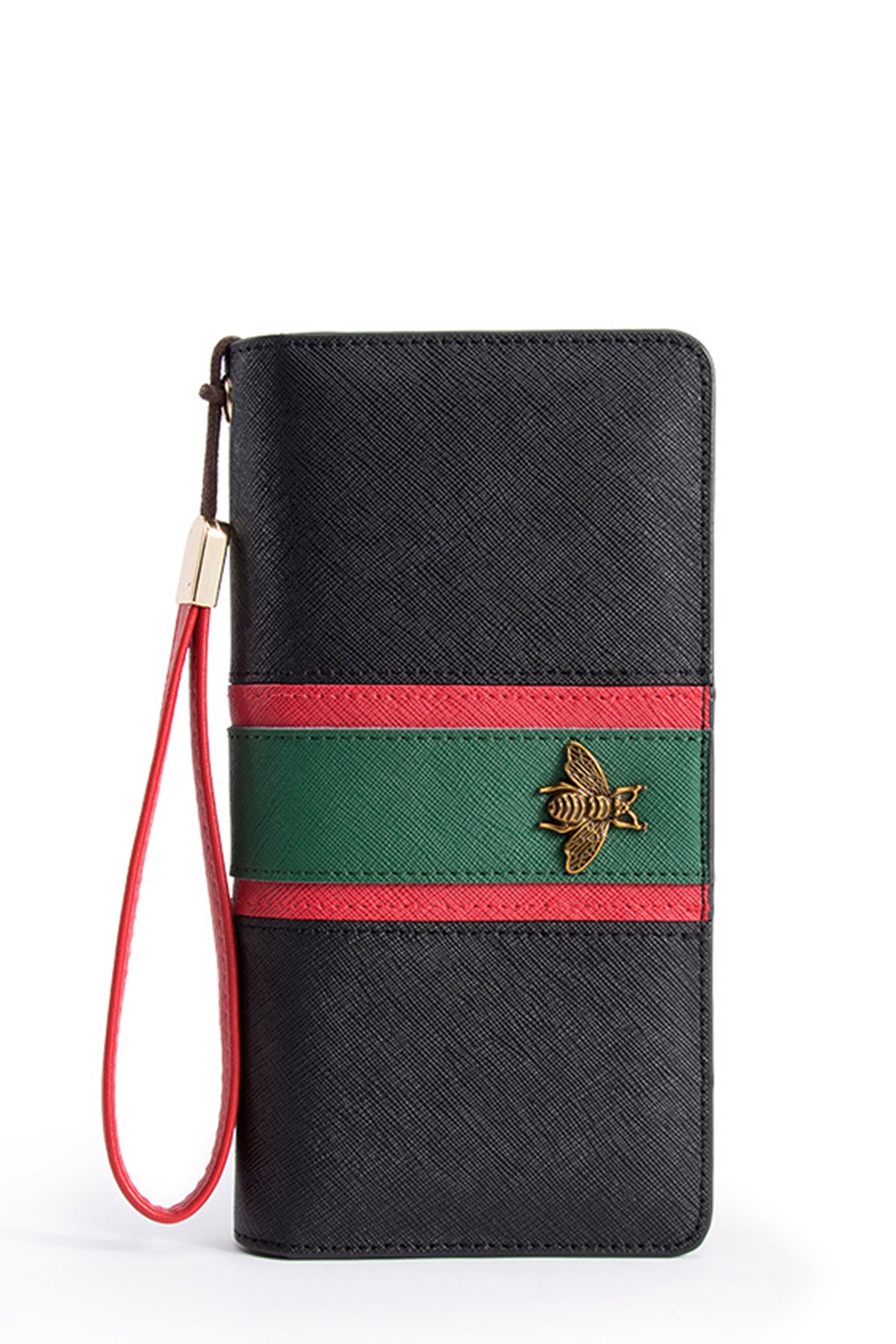 Cartera rectangular de piel con rayas de abeja HB0901