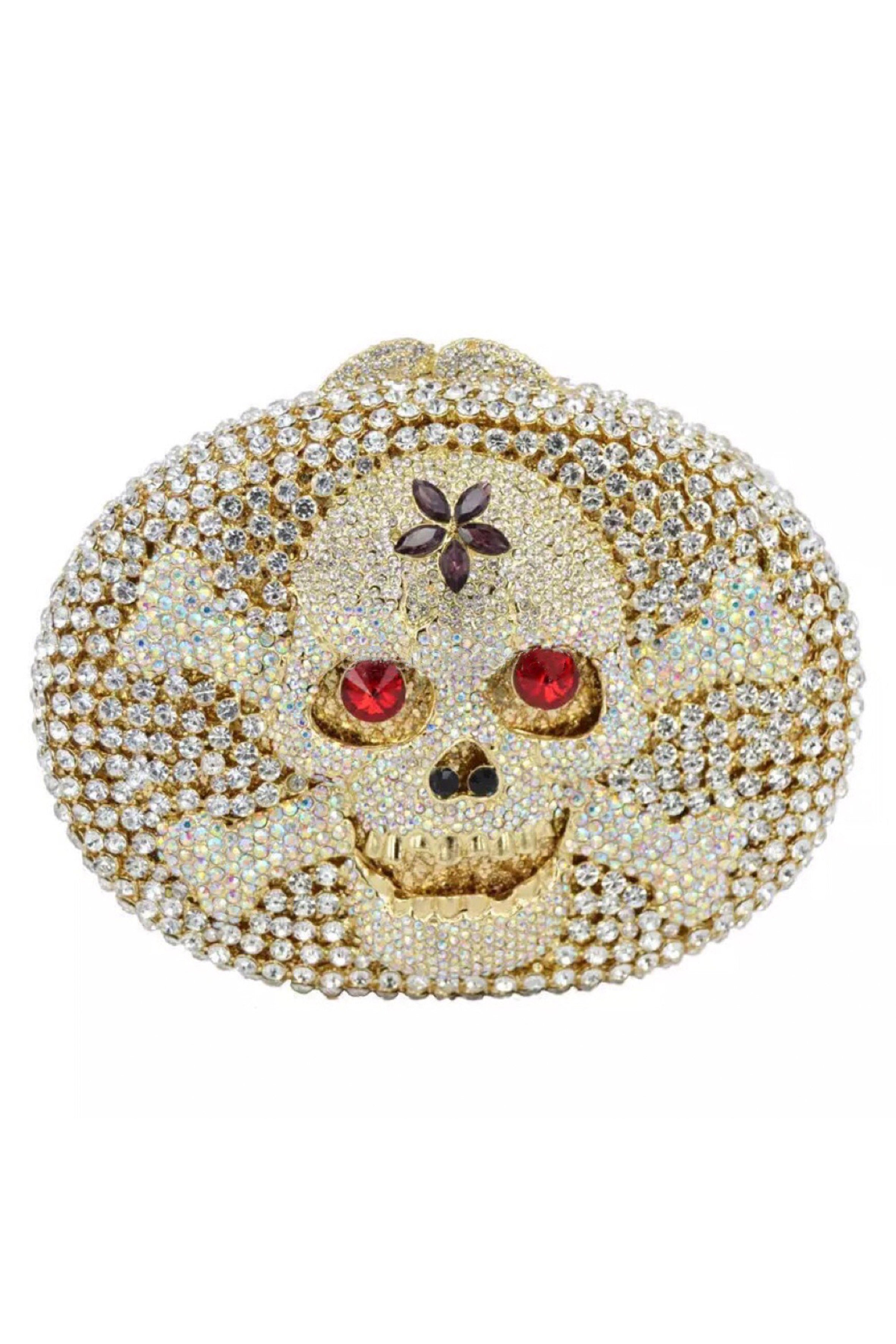 Bolso de noche con calavera y diamantes de imitación HB1504