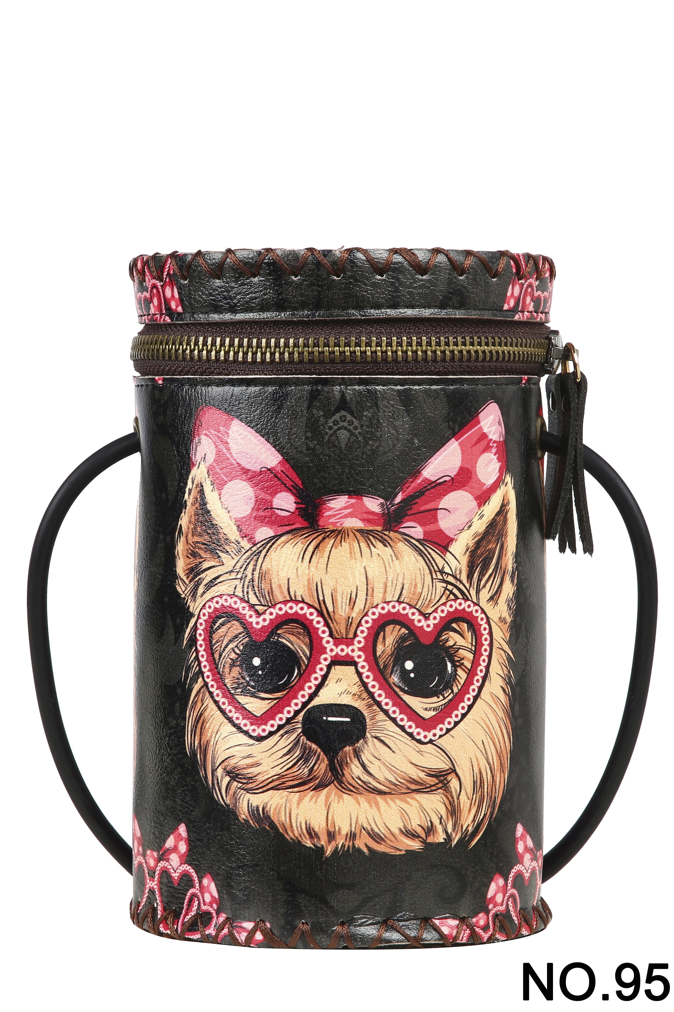 Bolso cilíndrico de piel con estampado de Shih Tzu HB1622 - N.º 95