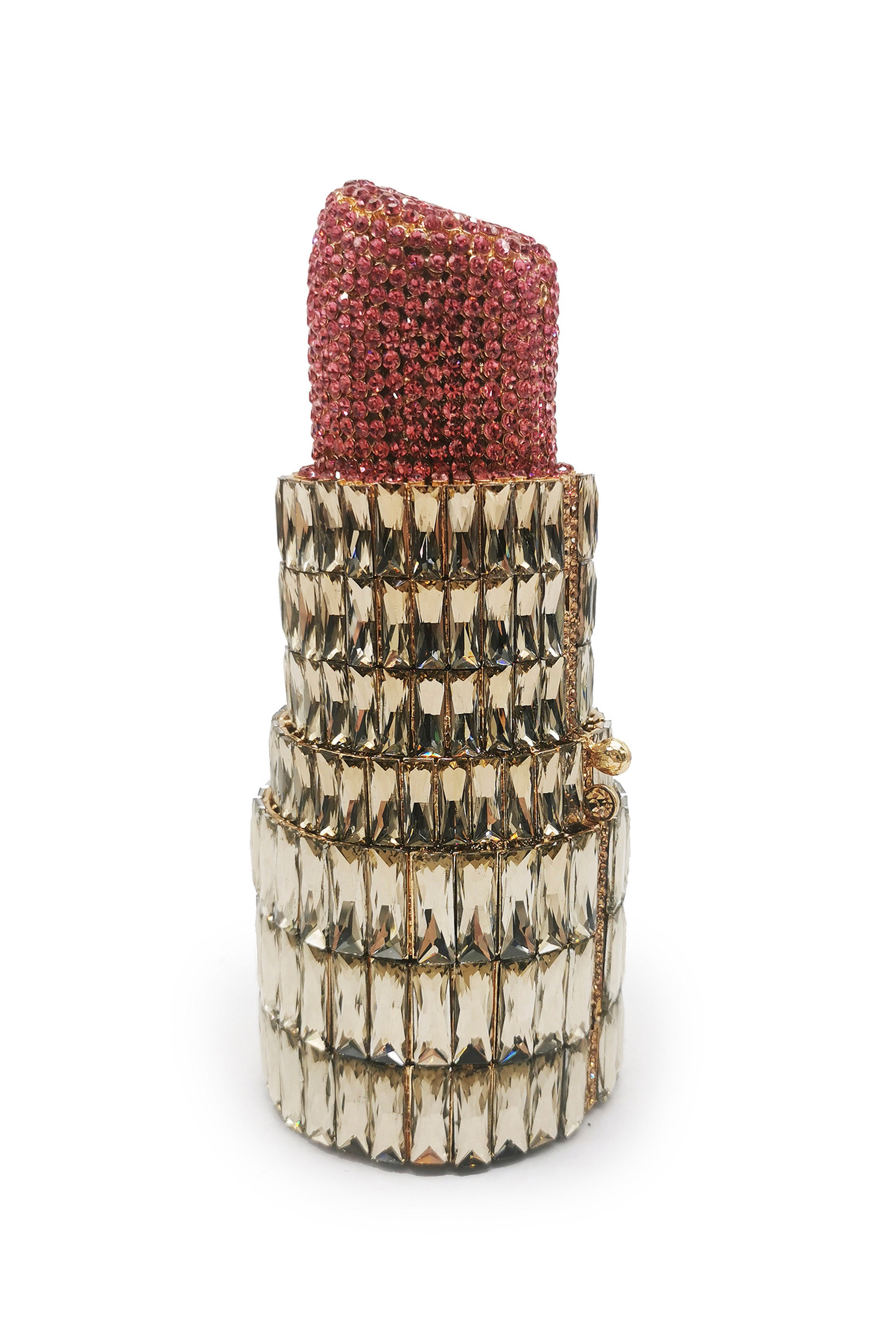 Bolso de noche con diamantes de imitación y forma de lápiz labial HB1727