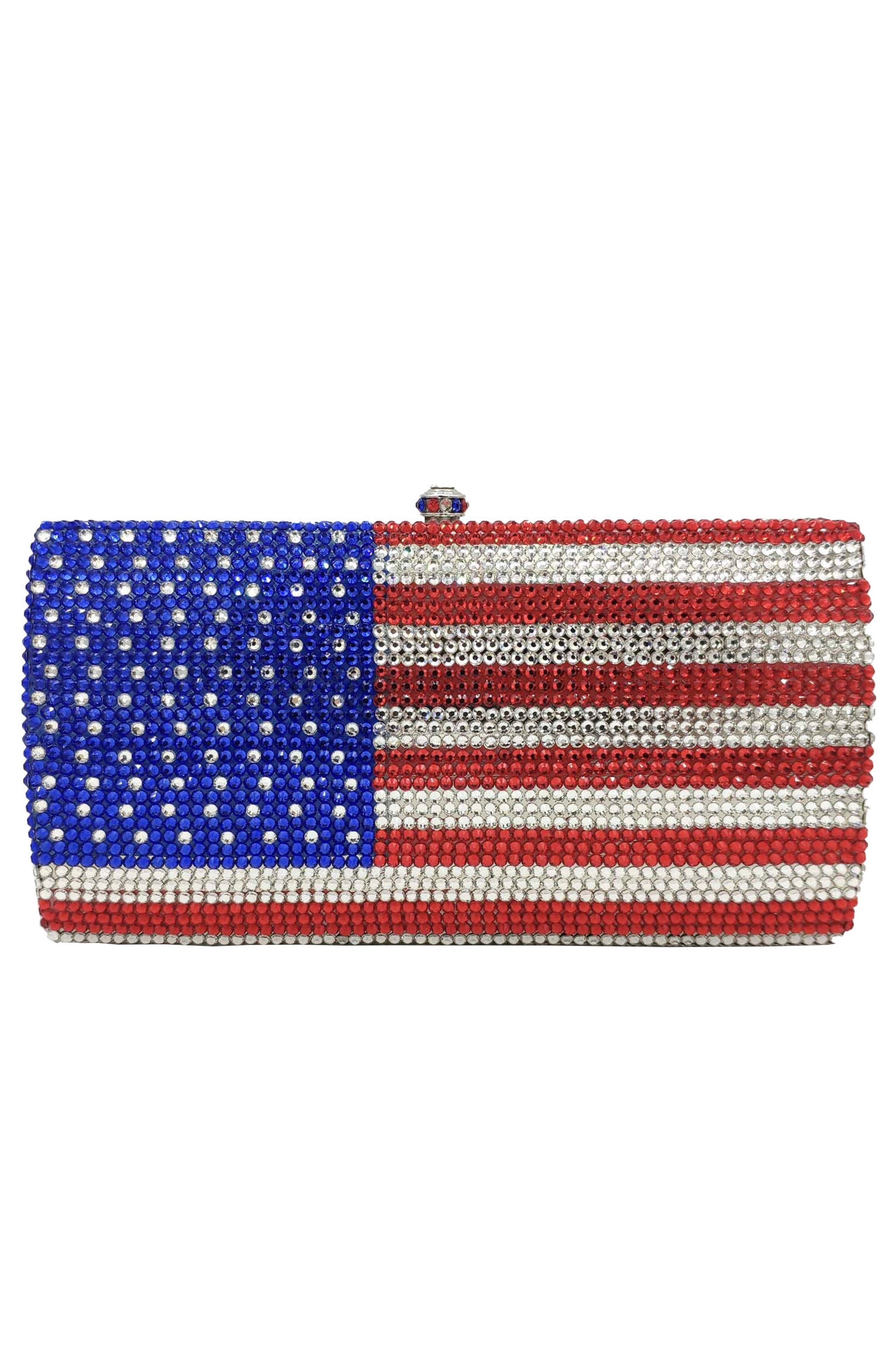 Bolso de noche con diamantes de imitación y bandera estadounidense HB1829