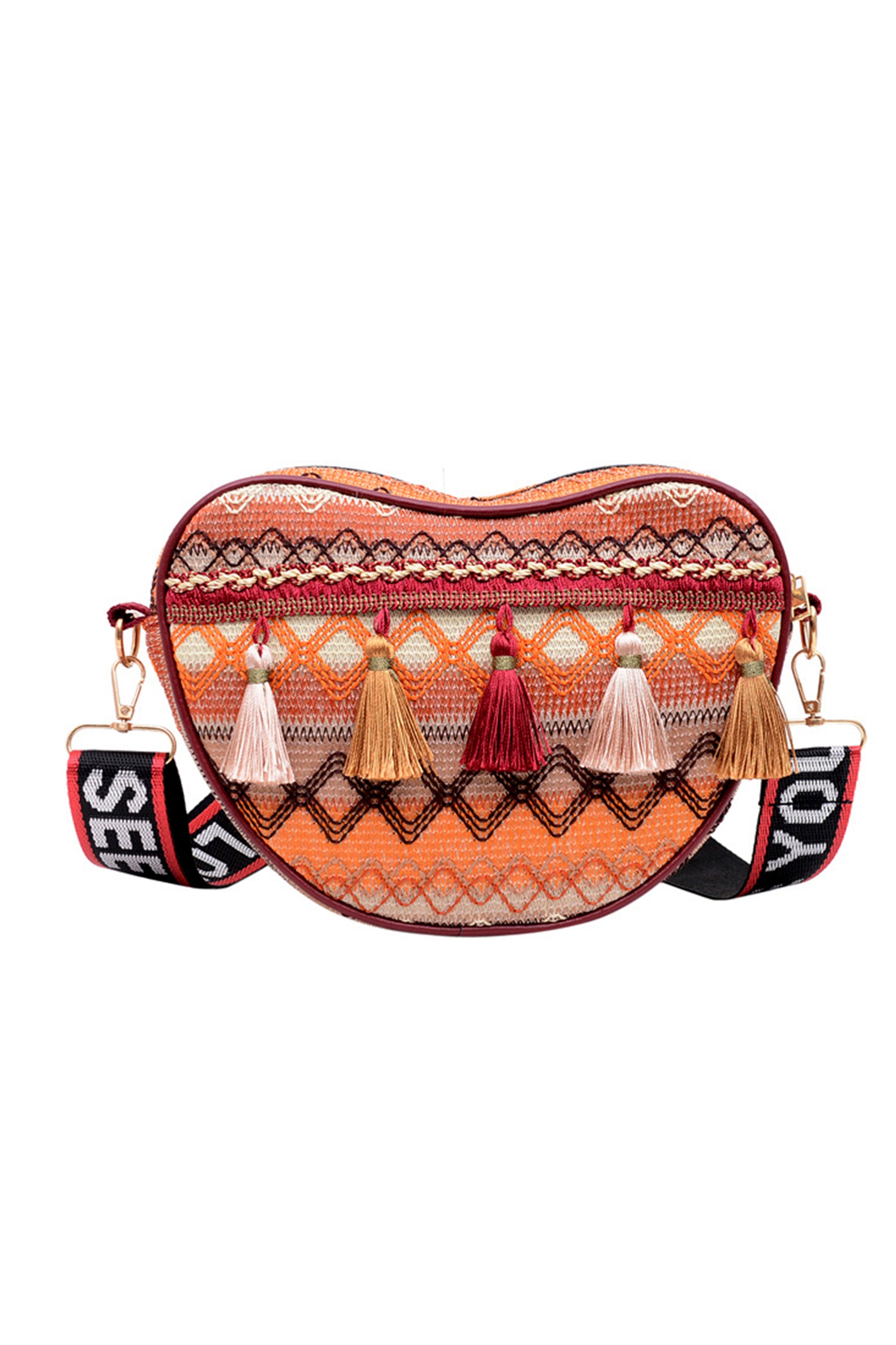 Bolso de mano tejido con borlas y corazón bohemio HB1833
