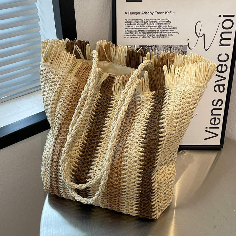 Bolso de playa de paja a rayas HB2376