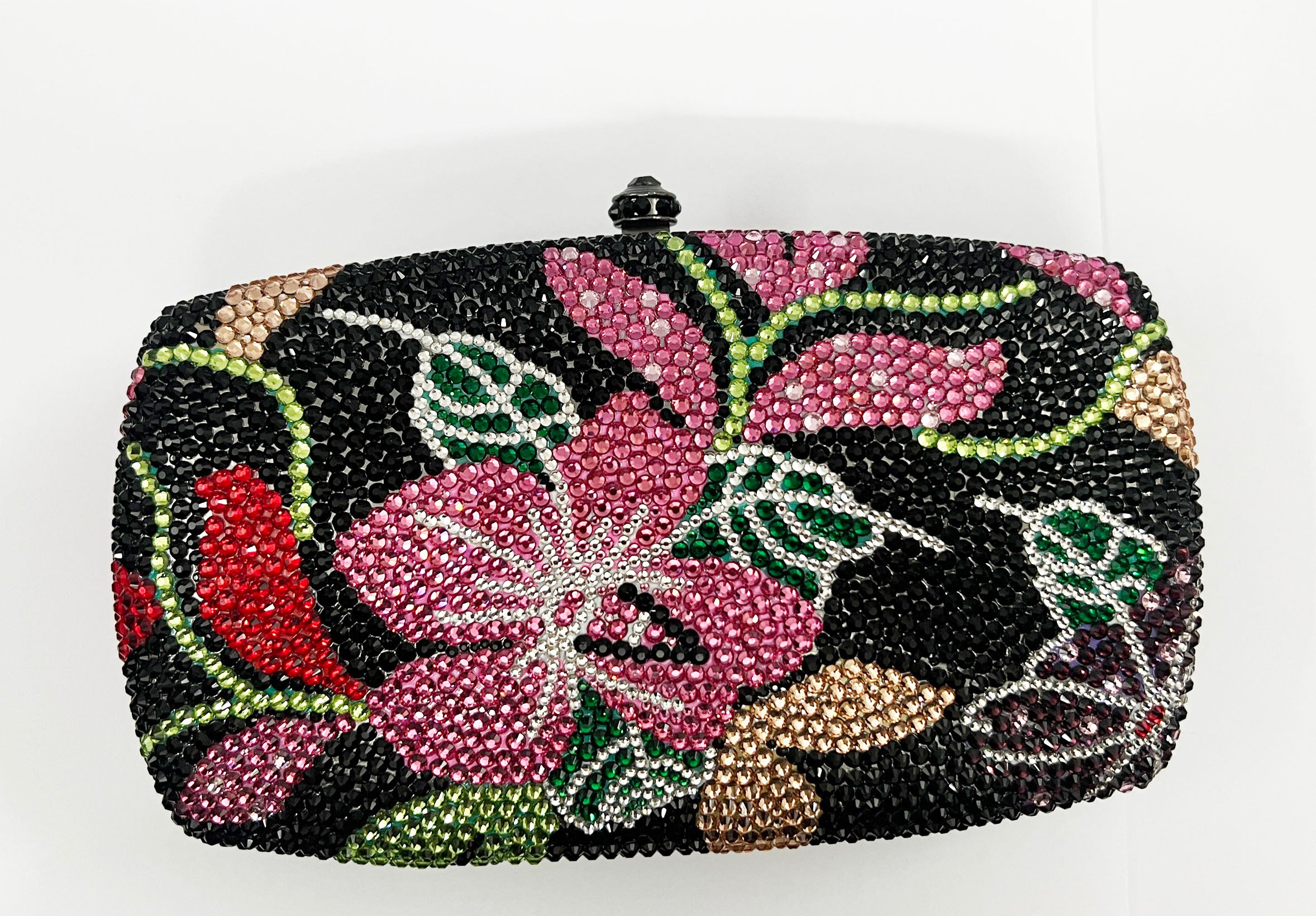 Bolso de noche rectangular con diamantes de imitación y flores HB2406