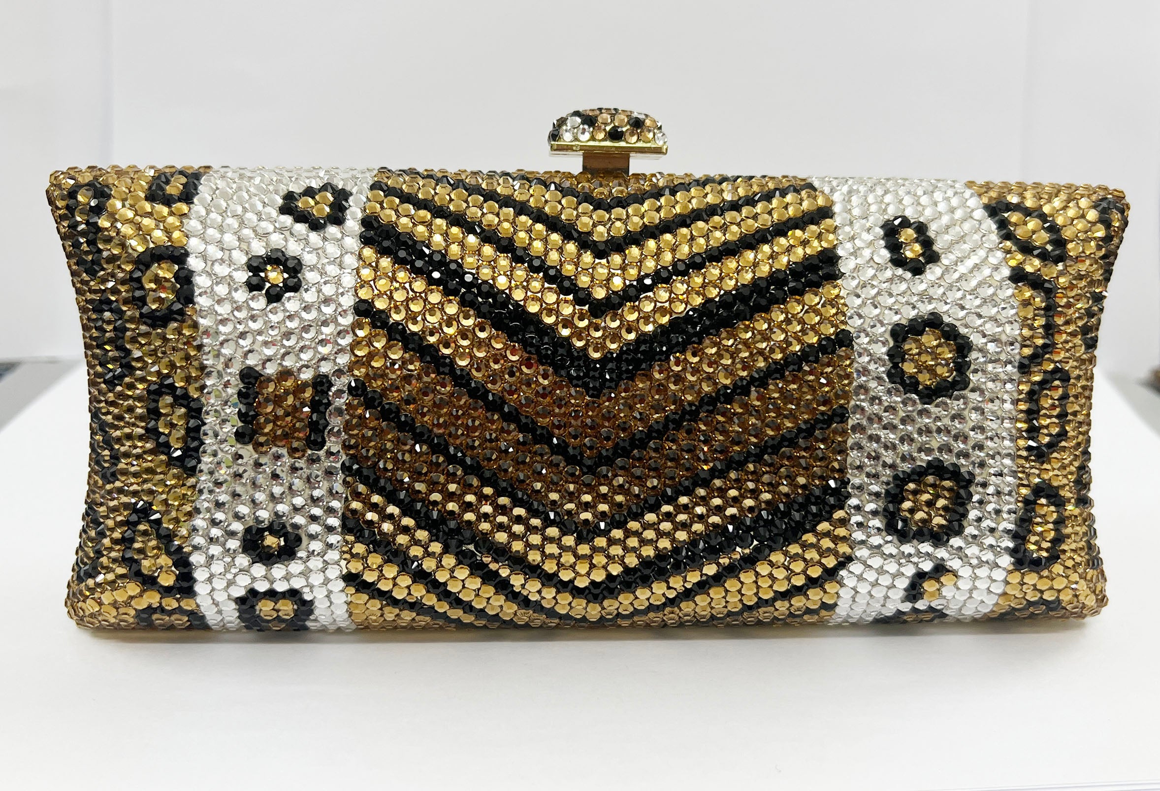 Bolso de noche rectangular con diamantes de imitación y estampado animal HB2417