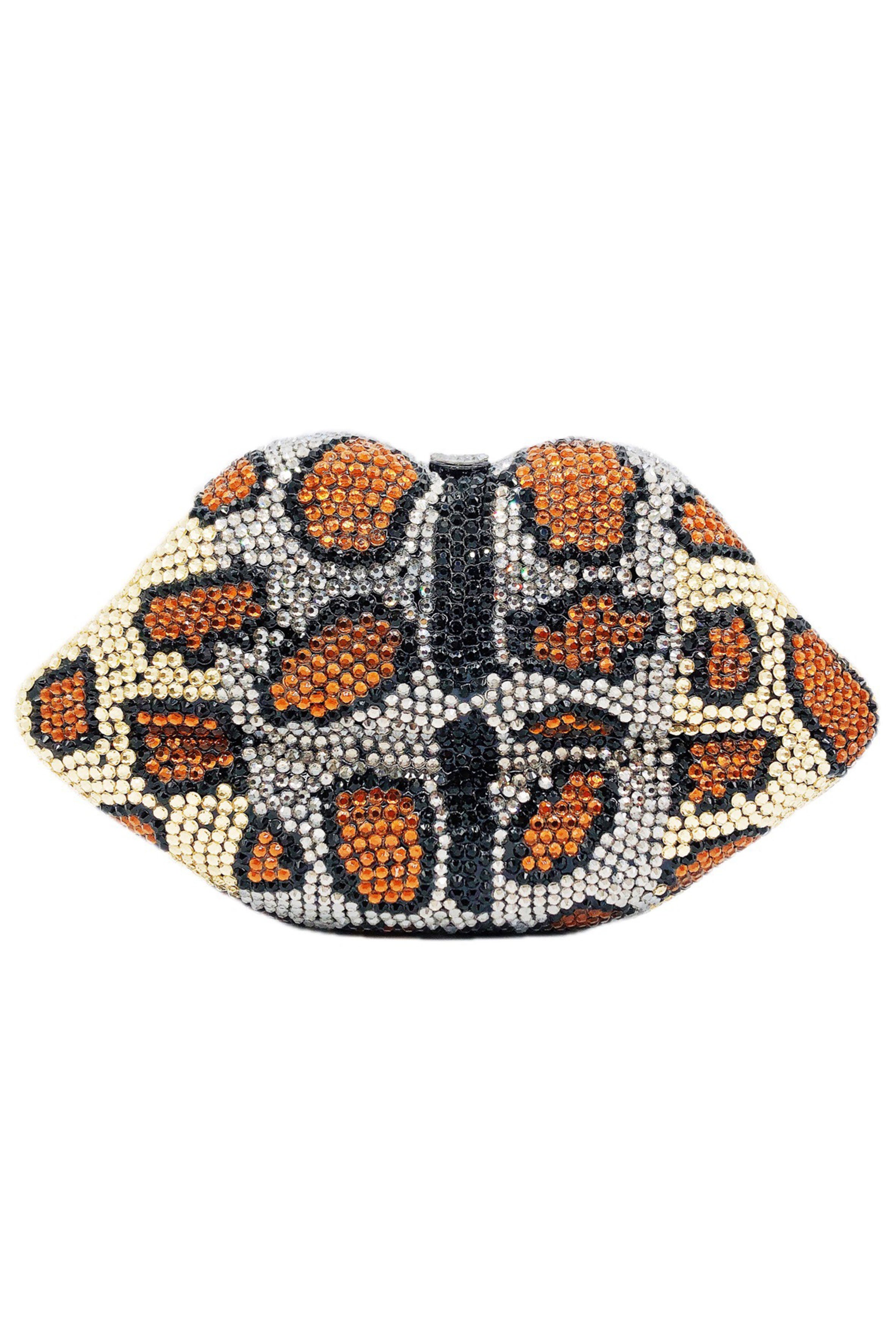 Bolso de noche con diamantes de imitación y estampado animal HB2435