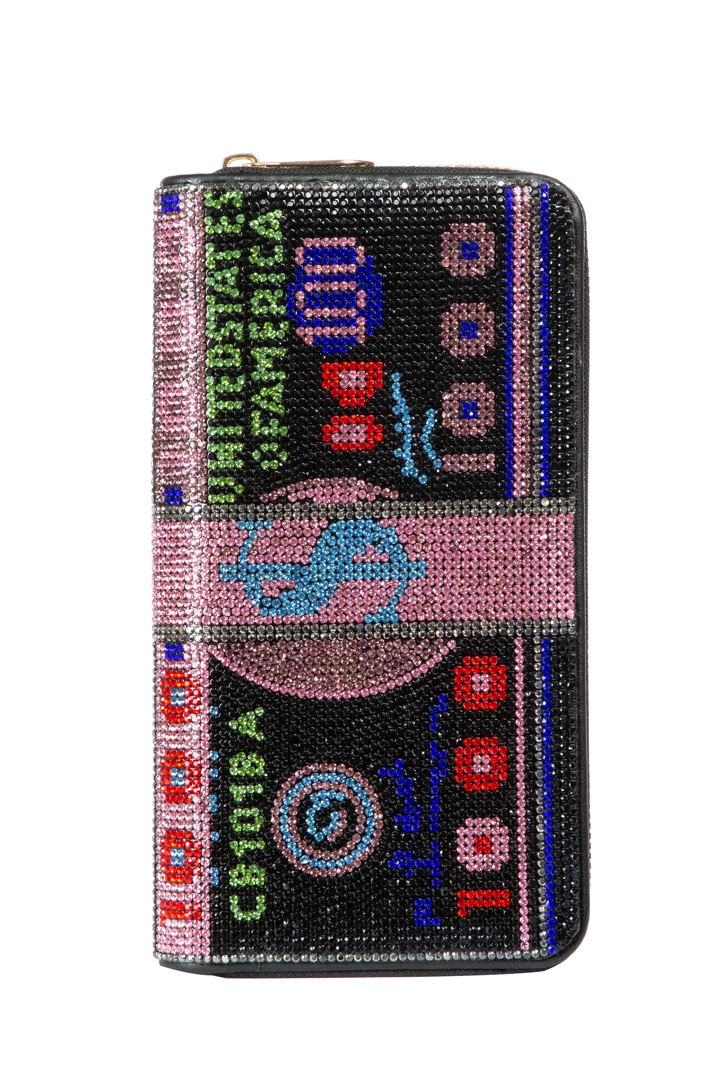 Monedero rectangular con diamantes de imitación y forma de dólar HB2636